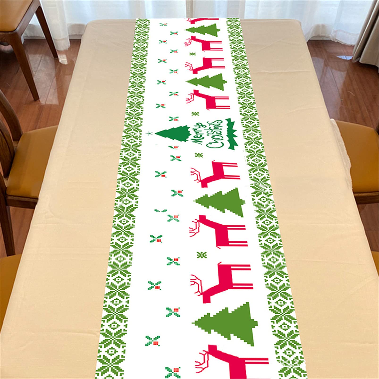 Festive Christmas Table Runner - Holiday Dining Table Cloth with Santa & Plaid Design - Perfect for Christmas Dinner, Party Decorations and Seasonal Home Decor