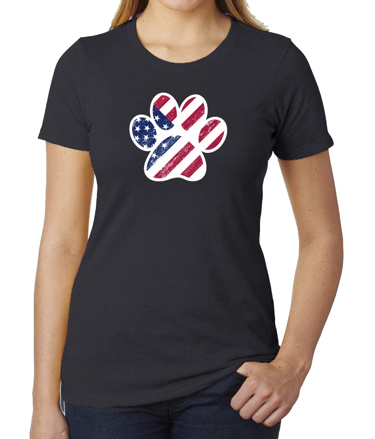 American Flag Dog Paw Graphic T-Shirt for Women - Patriotic 4th of July Tee - Perfect for Independence Day Celebrations & Casual Wear