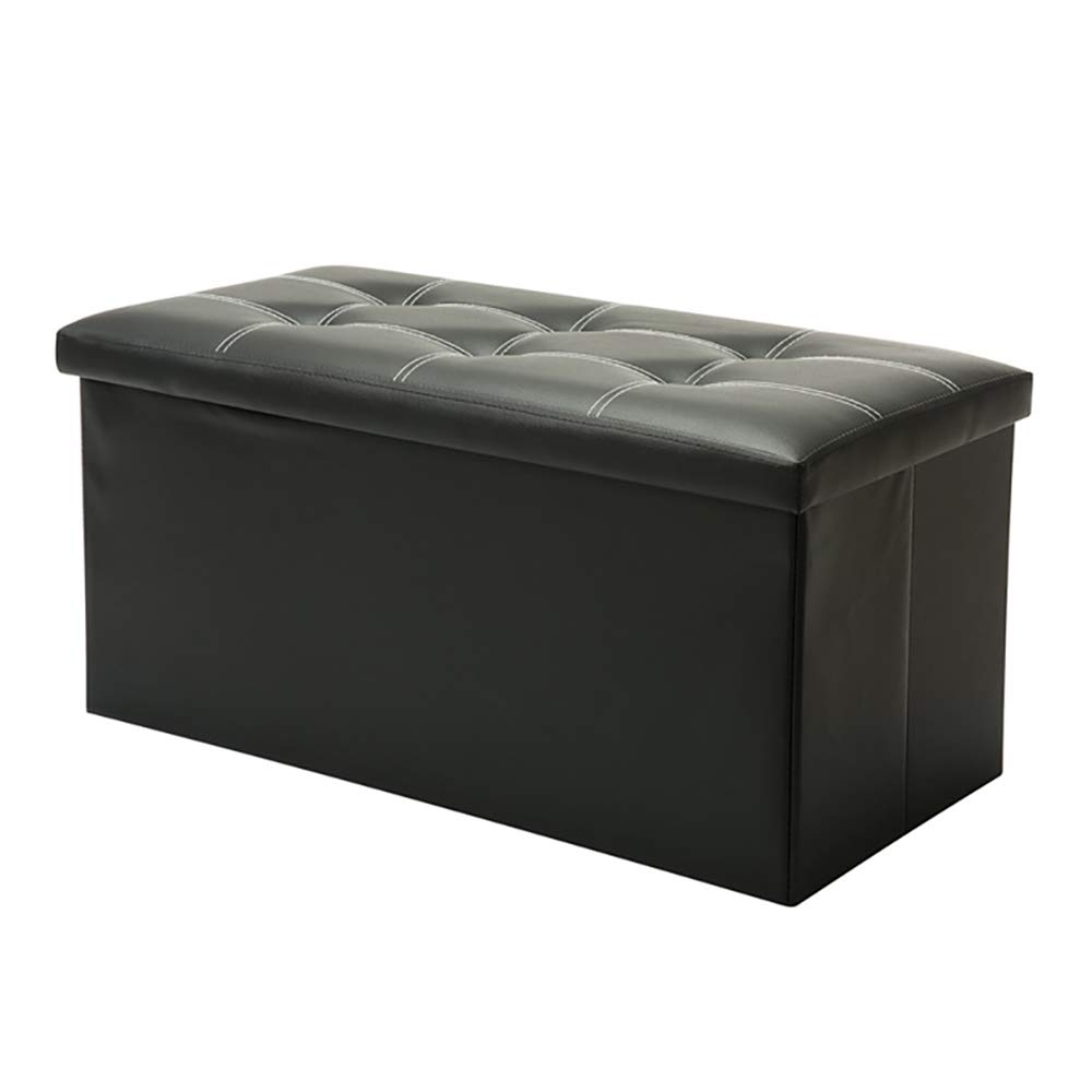 Folding Storage Ottoman Cube with Thickening Sponge - PU Leather Foot Stool & Toy Chest, 29x14.9x14.9 Inches, Quick Assembly for Living Room, Bedroom & Nursery Organization