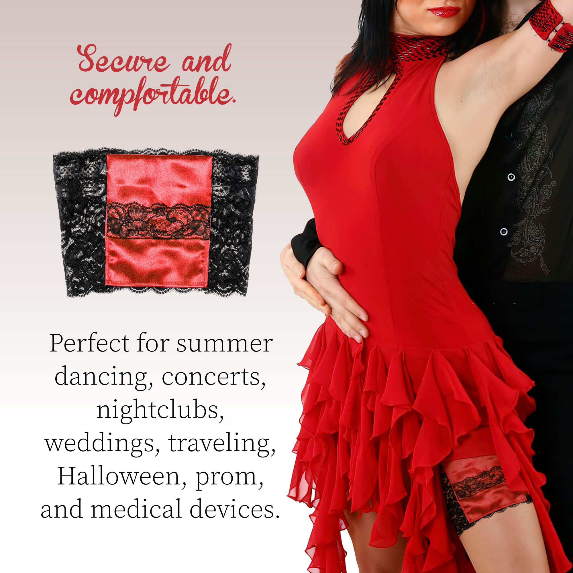 Stashbandz 2 Security Pockets - Lace Thigh Phone Garter with Stay-Put Grippers for Wedding, Travel & Events - Fits All Smartphones & Essentials - Perfect for Running, Concerts & Night Out