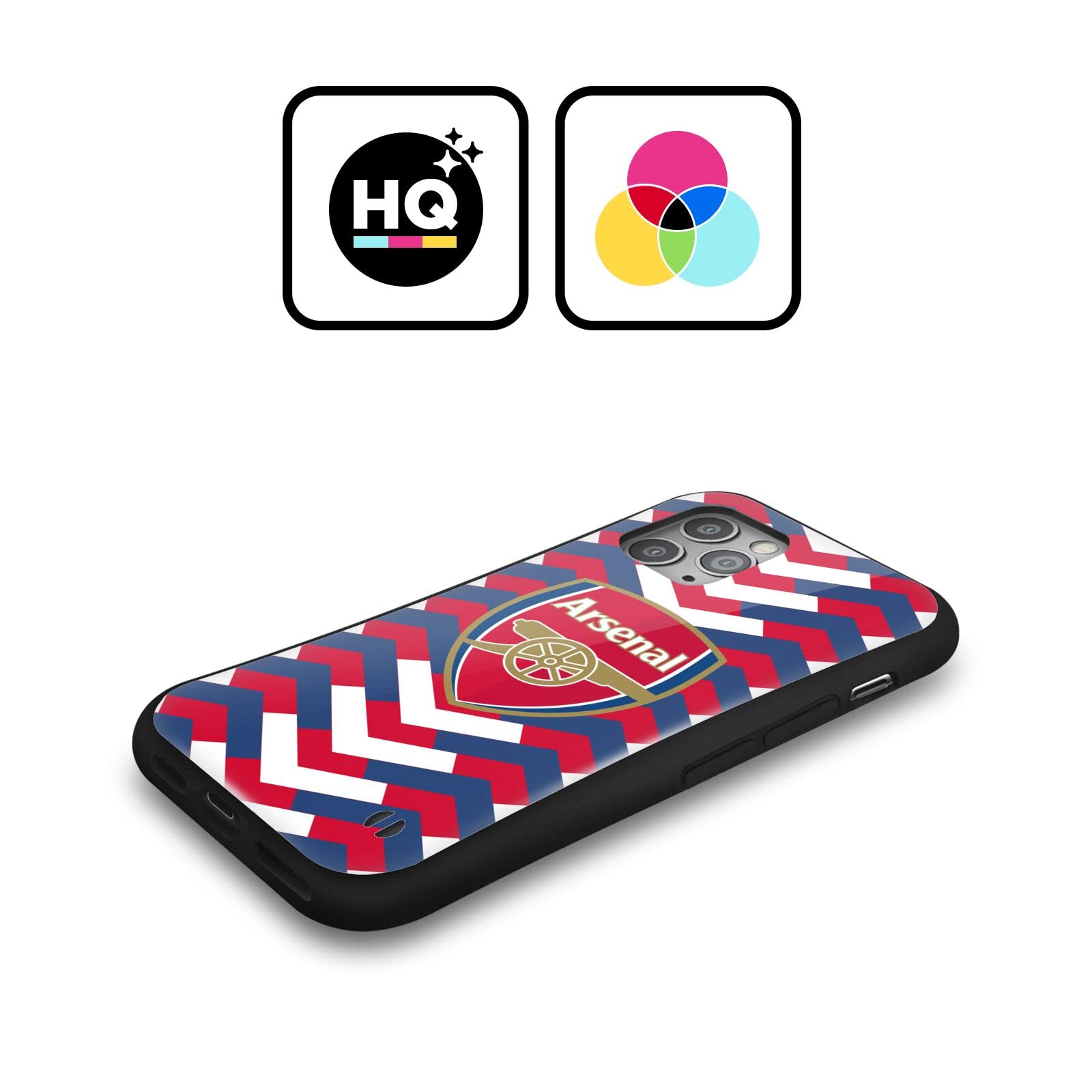 Officially Licensed Arsenal FC Zigzag Logos Hybrid Case for Apple iPhone 13 Pro Max - Durable Protective Phone Cover for Soccer Fans, Perfect for Match Days & Everyday Use