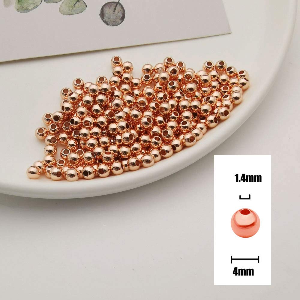 200 pcs Rose Gold Smooth Round Spacer Beads - 4mm Tarnish-Resistant Brass Beads for DIY Bracelet & Jewelry Making - Perfect for Handmade Necklaces, Earrings & Craft Projects (Rose Gold)