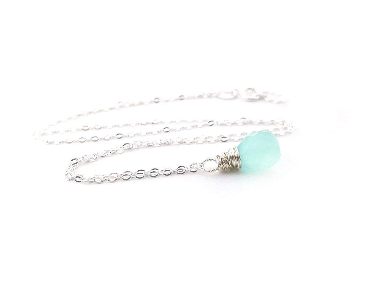 Aquamarine Gemstone Necklace - March Birthstone Sterling Silver Briolette Teardrop Pendant Jewelry - Elegant Gift for Women, Mothers, Wives - Perfect for Weddings, Anniversaries & Special Occasions