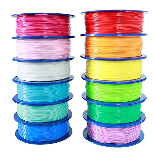 1.75mm ABS 3D Printer Filament 12 Spools Bundle - 12 Vibrant Colors (0.5kg Each, 6kg Total) with Free 3D Printer Adhesive by MIKA3D - Perfect for DIY Projects, Prototyping, and Creative 3D Printing
