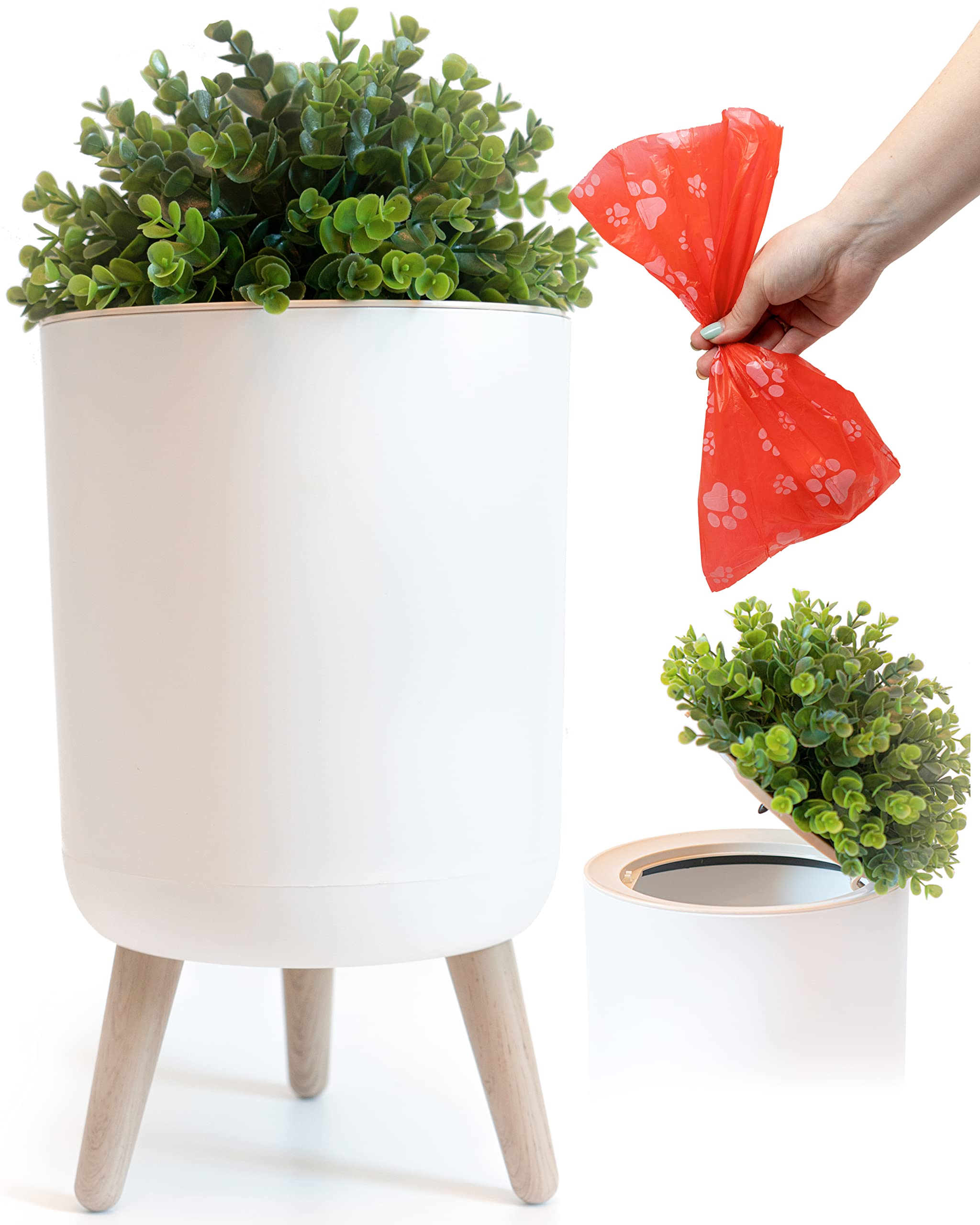 Eco-Friendly 1.8 Gallon Outdoor Trash Can with Lid - Stylish Plant-Themed Small Garbage Bin for Dog Waste Disposal - Perfect for Backyards, Patios & Pet Stations - Discreet Pet Poop Waste Solution