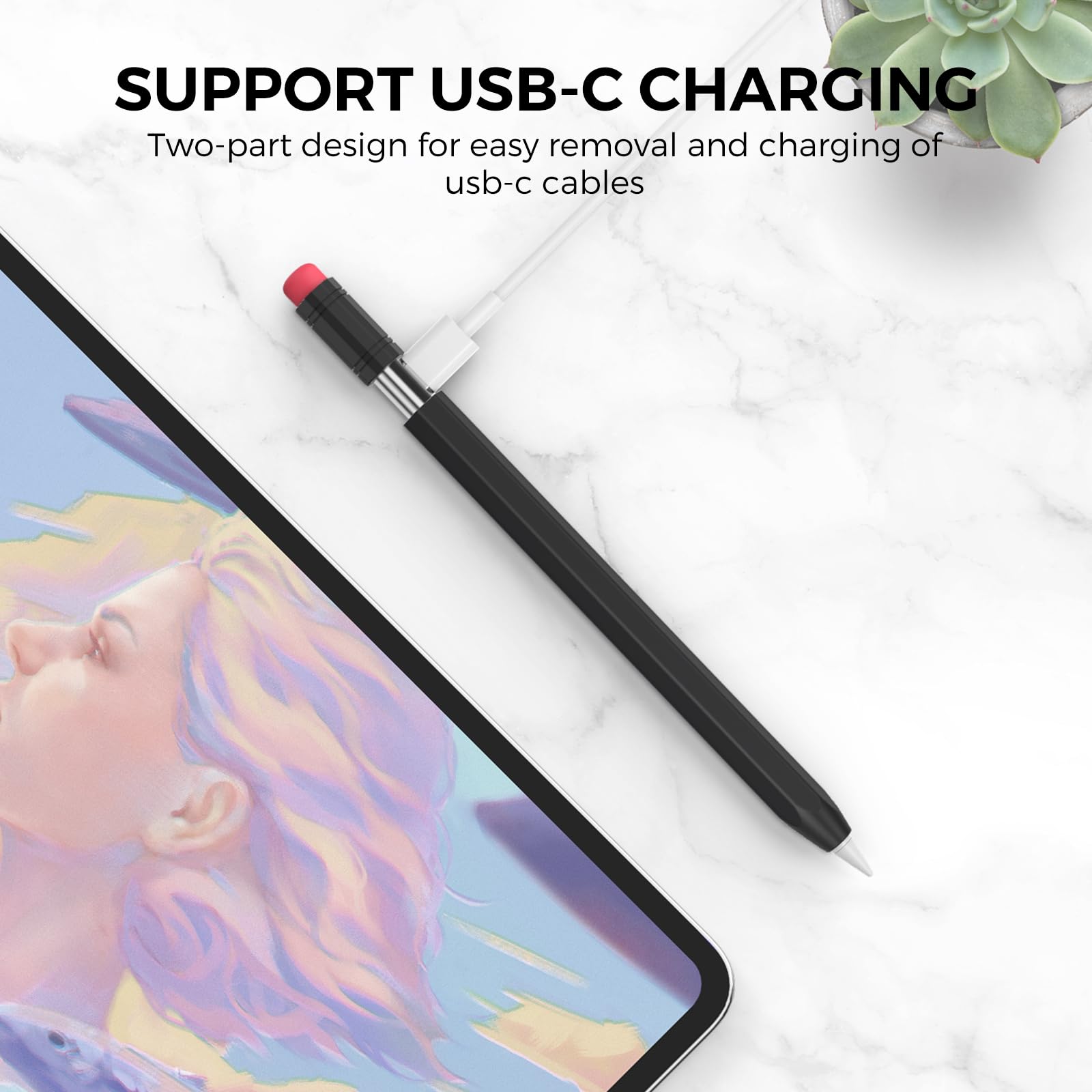 AhaStyle Classic Silicone Sleeve Cover for Apple Pencil USB-C - Protective Skin Holder with Grip | Compatible with Apple Pencil (2nd Gen) | Perfect for Drawing, Note-Taking & iPad Pro Accessories (Black)