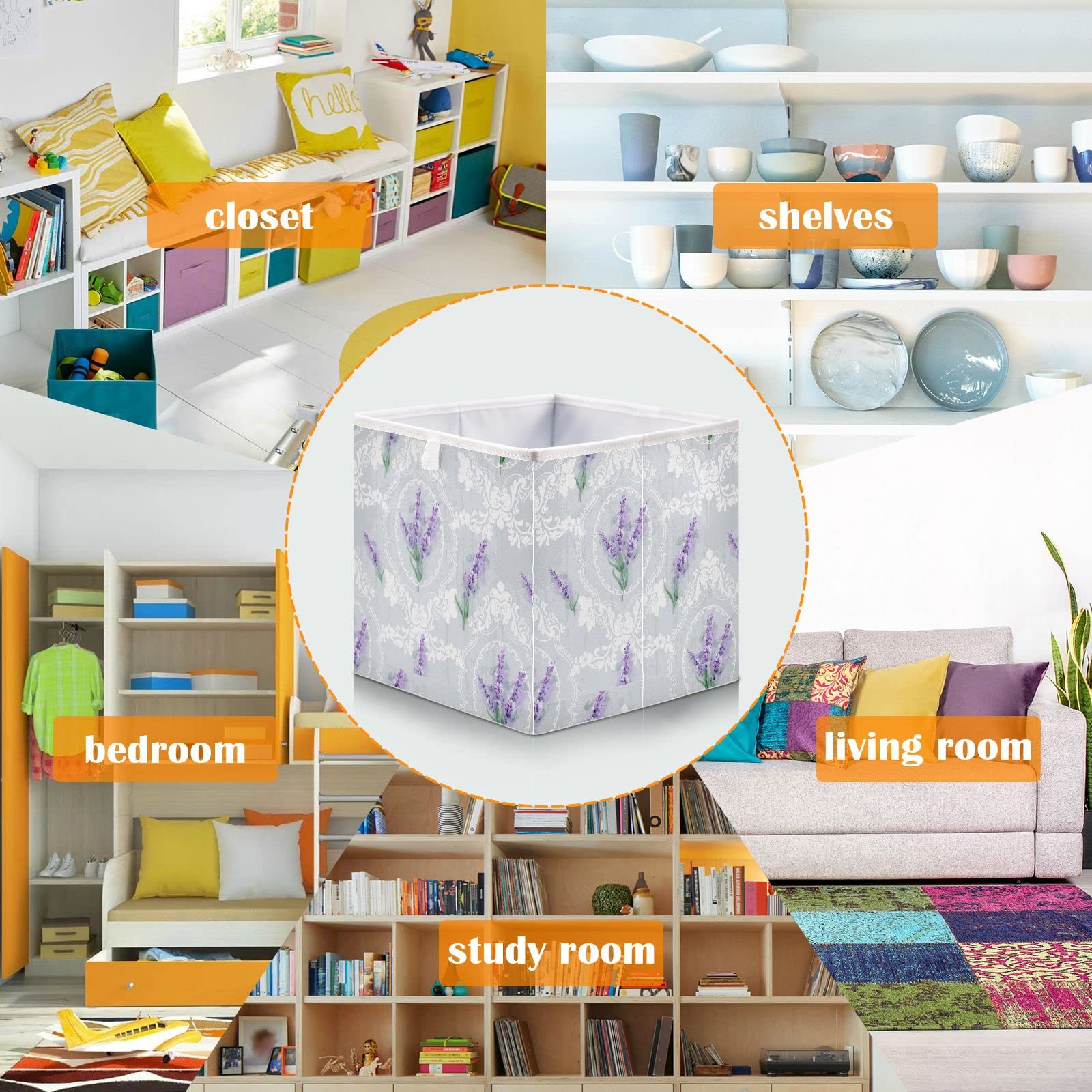 DOMIKING 11 Inch Lavender Scented Fabric Storage Bins - Foldable Closet Organizer with Sturdy Handles for Bedroom, Shelves & Linen Closet | Perfect for Home Organization, Nursery Storage & Laundry Room Essentials
