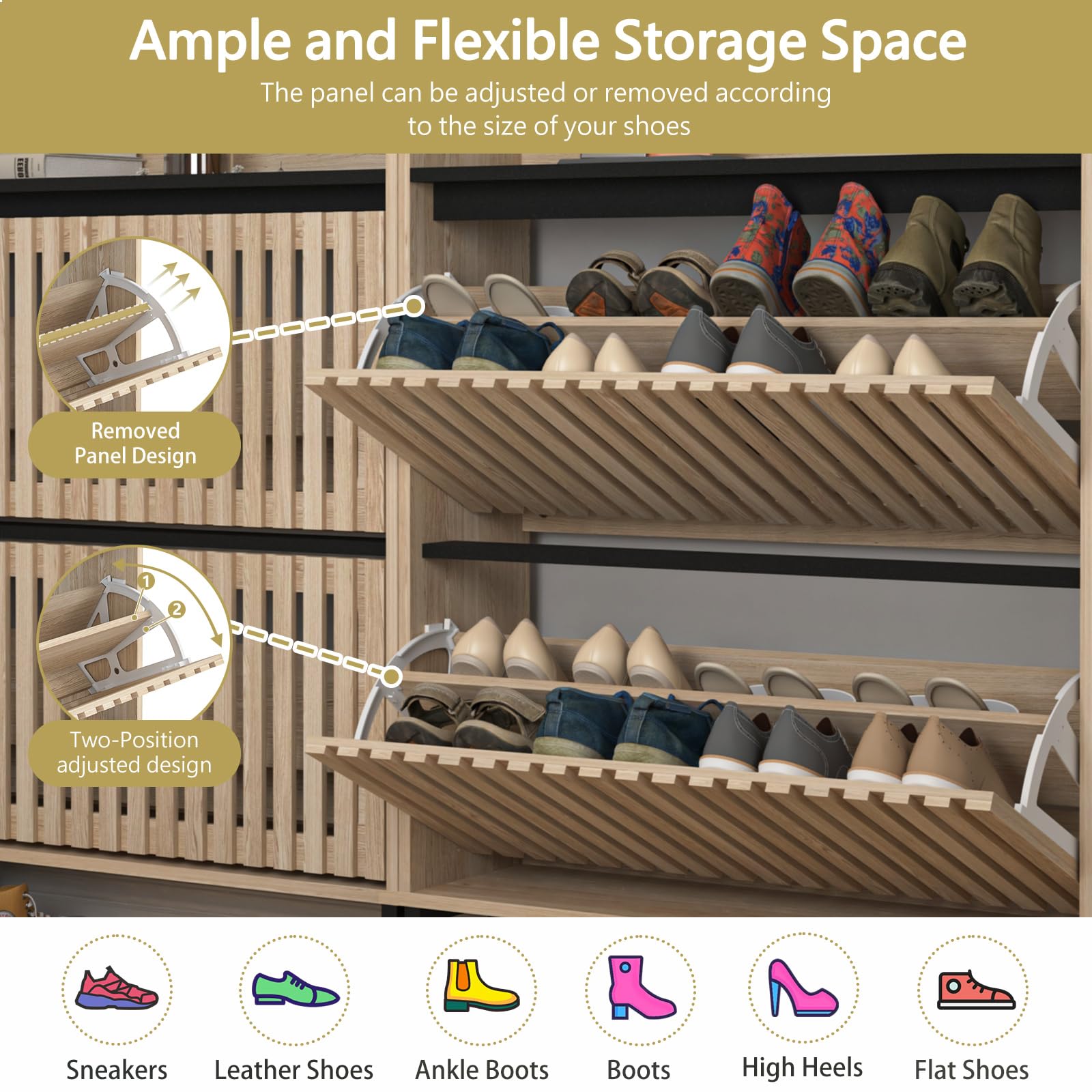 Slim Hidden Shoe Storage Cabinet with 2 Flip Drawers - Space Saving Entryway Shoe Organizer with Metal Legs for Hallway, Living Room & Bedroom - Perfect for Small Apartments & Closet Organization