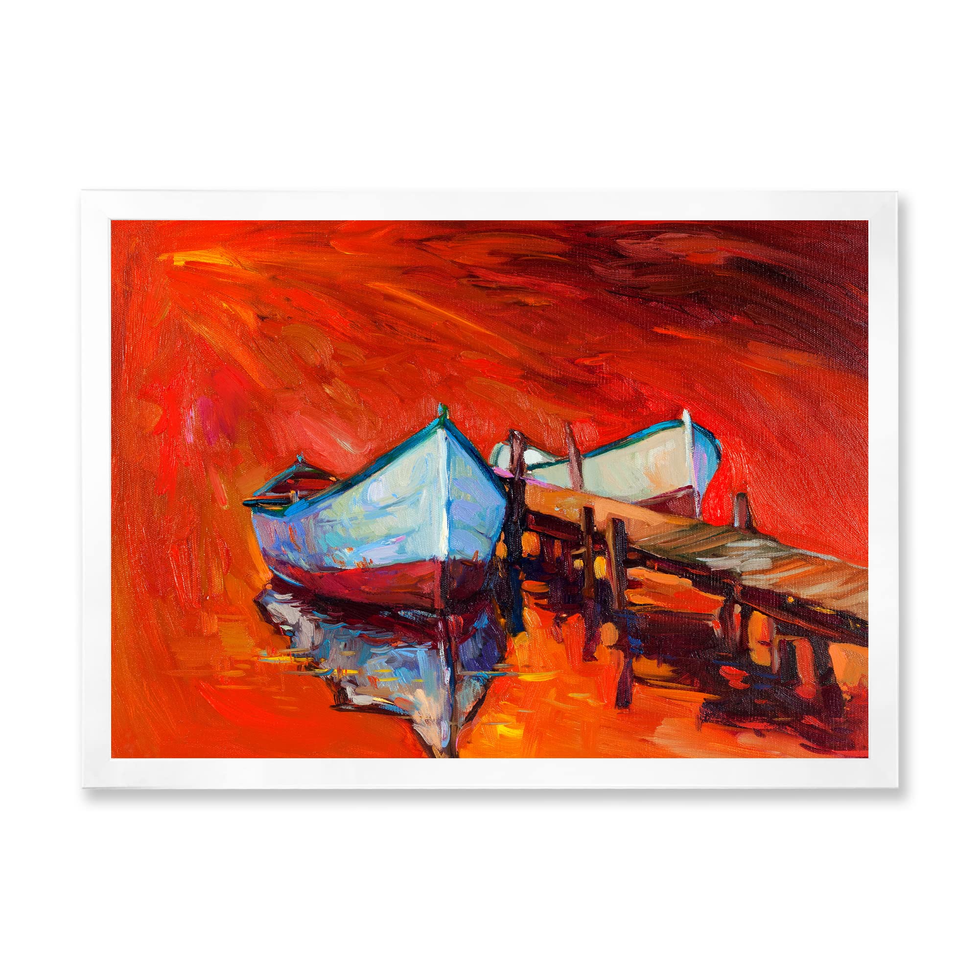 DesignQ Boats on Water Near Coastal Town IV - Nautical & Coastal Framed Wall Art for Living Room, Bedroom, Office Decor | Beach House Wall Decor | Marine Themed Home Art