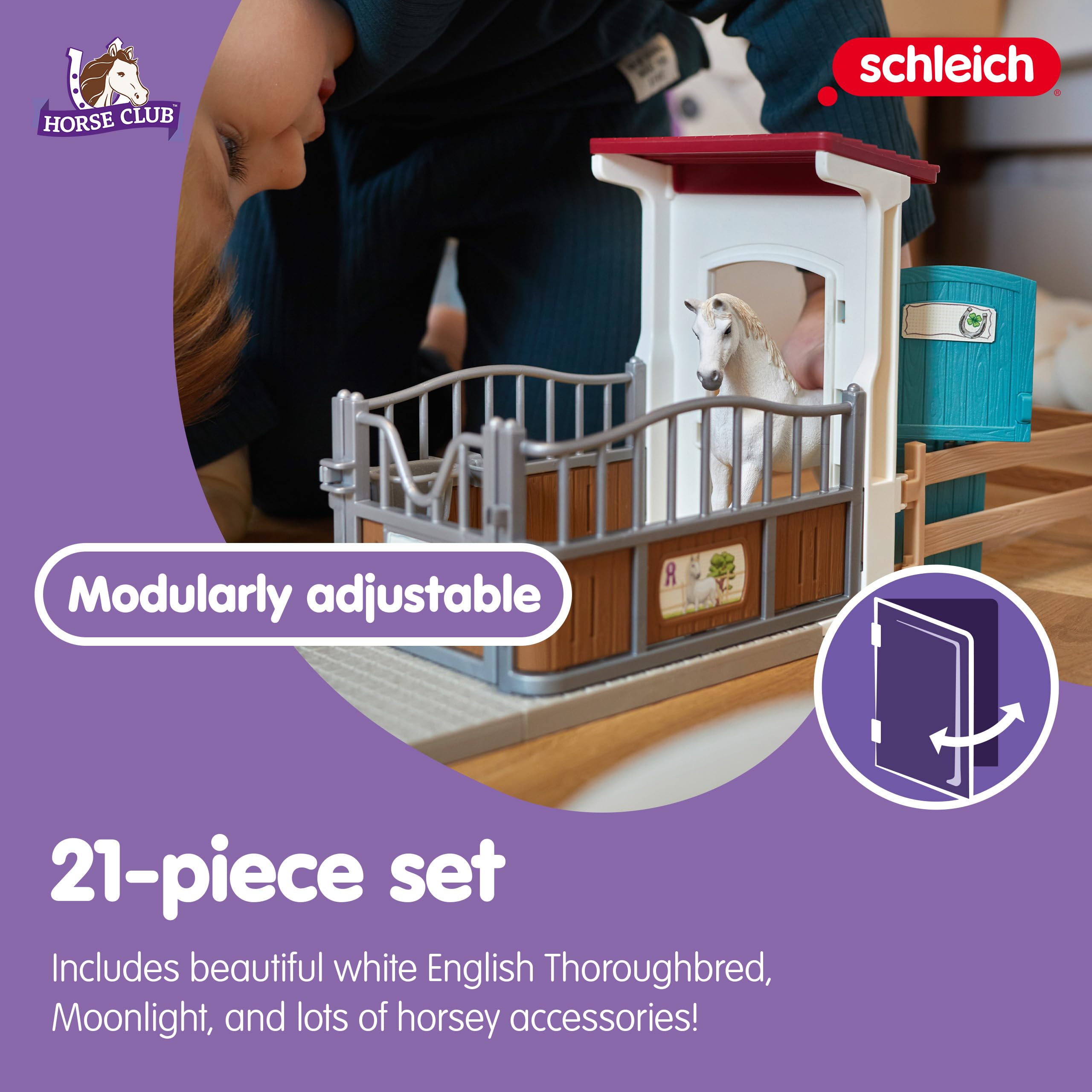 Schleich Horse Club - 21PC Stall Extension Playset with White Mare & Accessories - Realistic Stable Toy Set for Kids Ages 5+ - Interactive Horse Figure for Boys & Girls - Perfect for Imaginative Play, Farm Adventures & Collectible Displays (Model 42569)