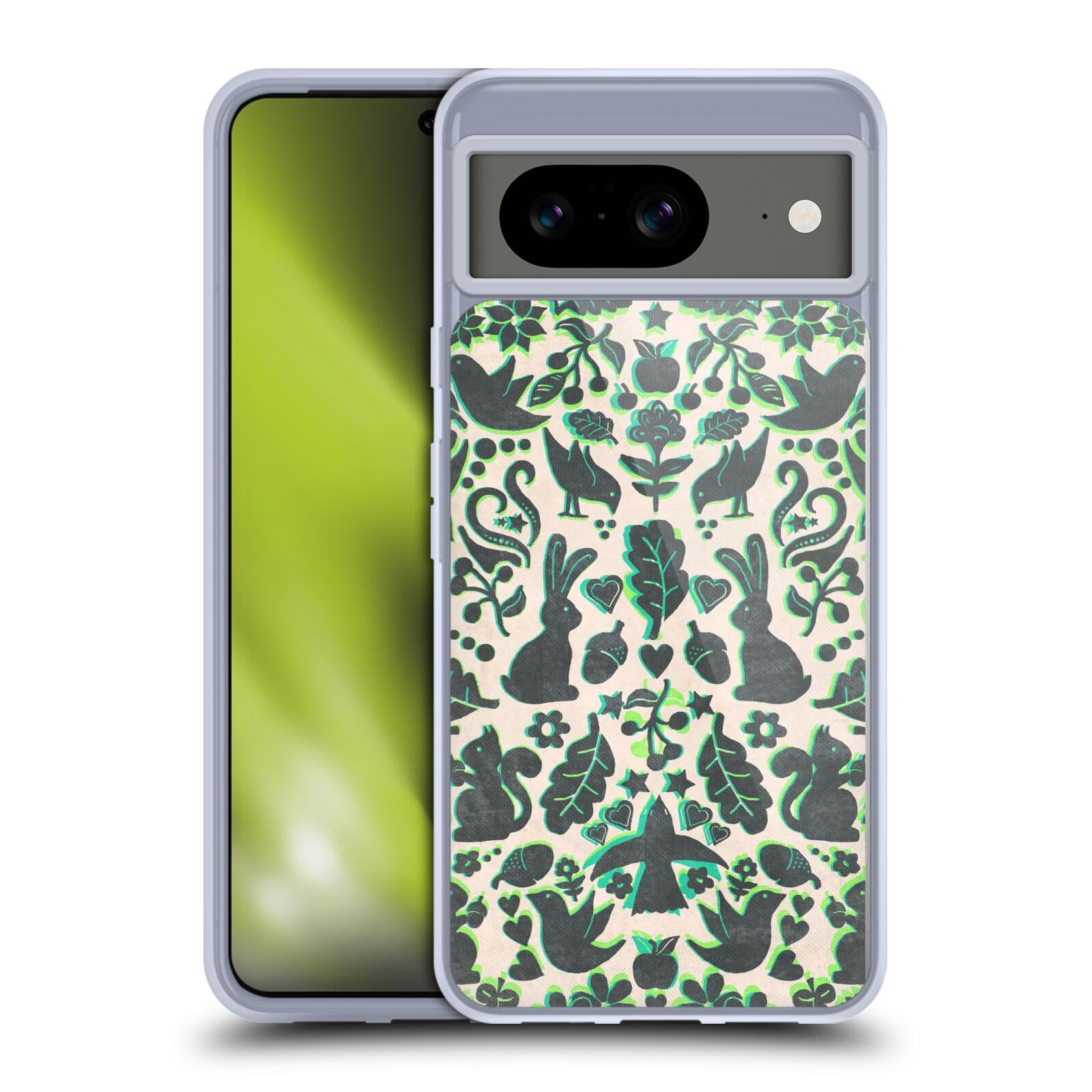 Head Case Designs Officially Licensed Micklyn Le Feuvre Two Rabbits Folk Art Soft Gel Case for Google Pixel 8 - Cute Animal Pattern Protective Phone Cover for Everyday Use