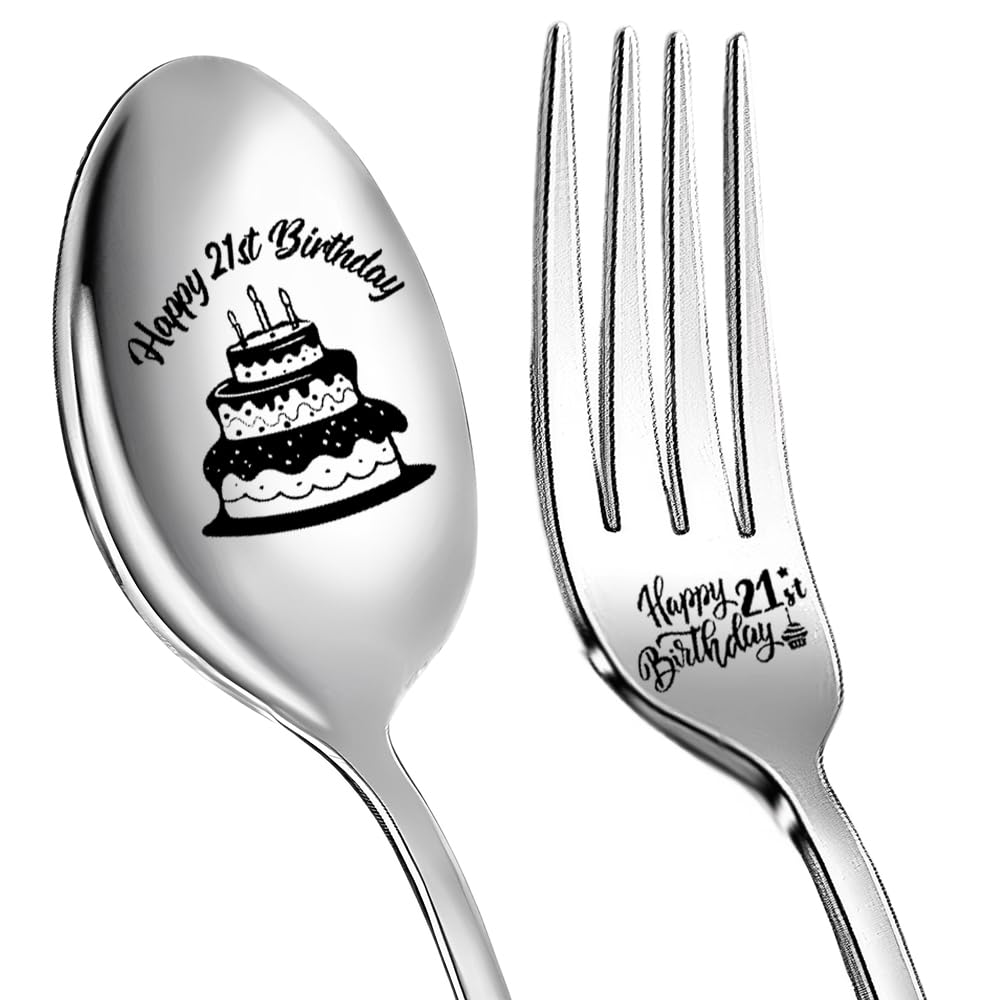 21st Birthday Gifts for Women - Elegant Keepsake Spoon & Fork Set for Daughter, Niece, Granddaughter - Perfect 21 Year Old Birthday Present with Engraving - Ideal for Milestone Celebrations, Gift Giving & Home Decor