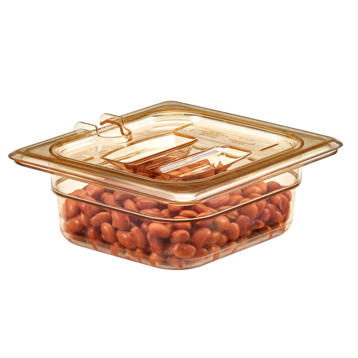 Cambro 60HPCHN150 1/6 Size High Heat Notched Food Pan Lid with Handle - Amber Polycarbonate - Perfect for Commercial Kitchens, Food Service & Catering