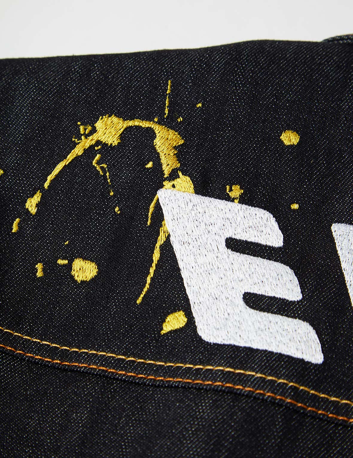 EVISU x Jean Michel Basquiat Untitled Denim Shirt Jacket - Vintage Streetwear Fashion for Men & Women | Perfect for Casual Outfits, Music Festivals & Urban Style