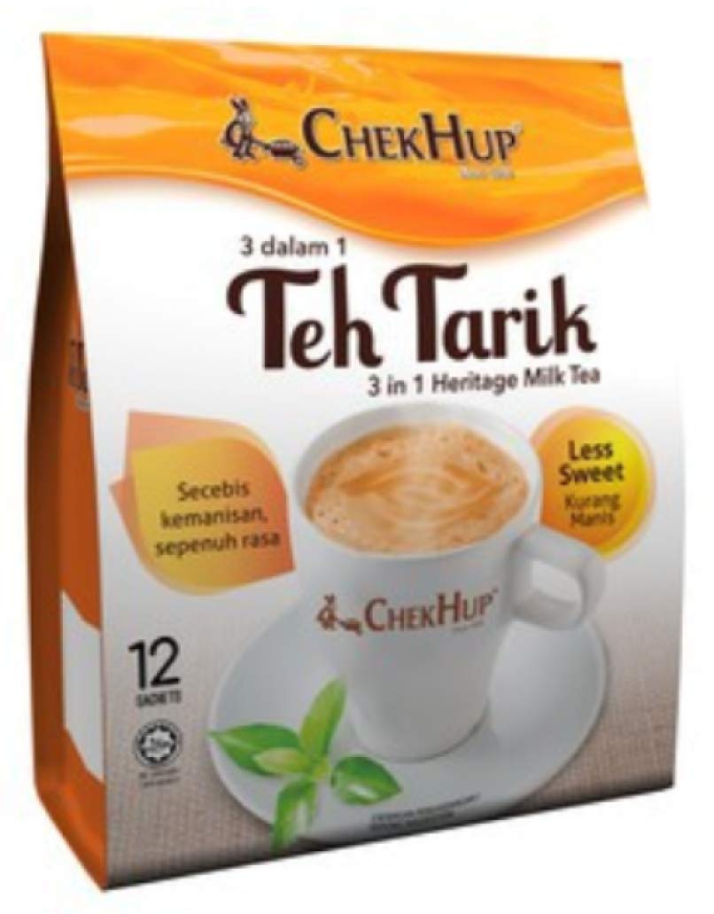 Chek Hup 3-in-1 Teh Tarik Less Sweet Milk Tea Powder - 12 Sachets (6 Pack) - Authentic Malaysian Instant Tea for Home, Office & Travel Use