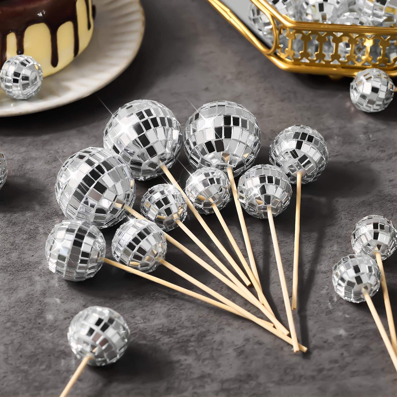 23 Pcs Disco Ball Cake Toppers & Cupcake Picks - 1970s Disco Theme Birthday Party Decorations - Perfect for Birthday Cakes, Cupcakes, and Retro Themed Parties