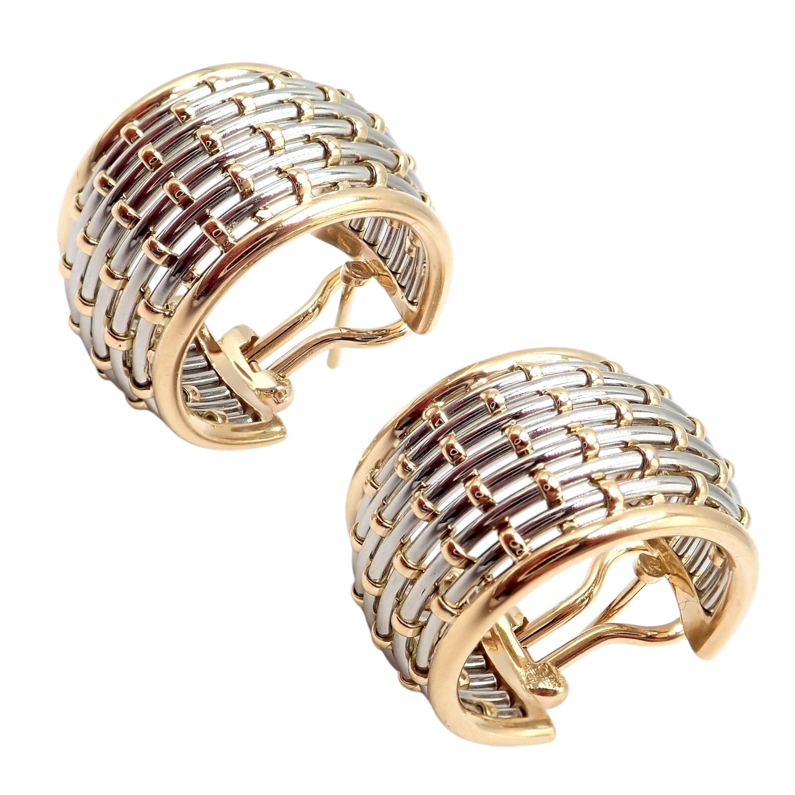 Authentic Cartier 18K Yellow Gold & Stainless Steel Basket Weave Ring and Earrings Set - Luxury Jewelry for Weddings, Anniversaries & Special Occasions