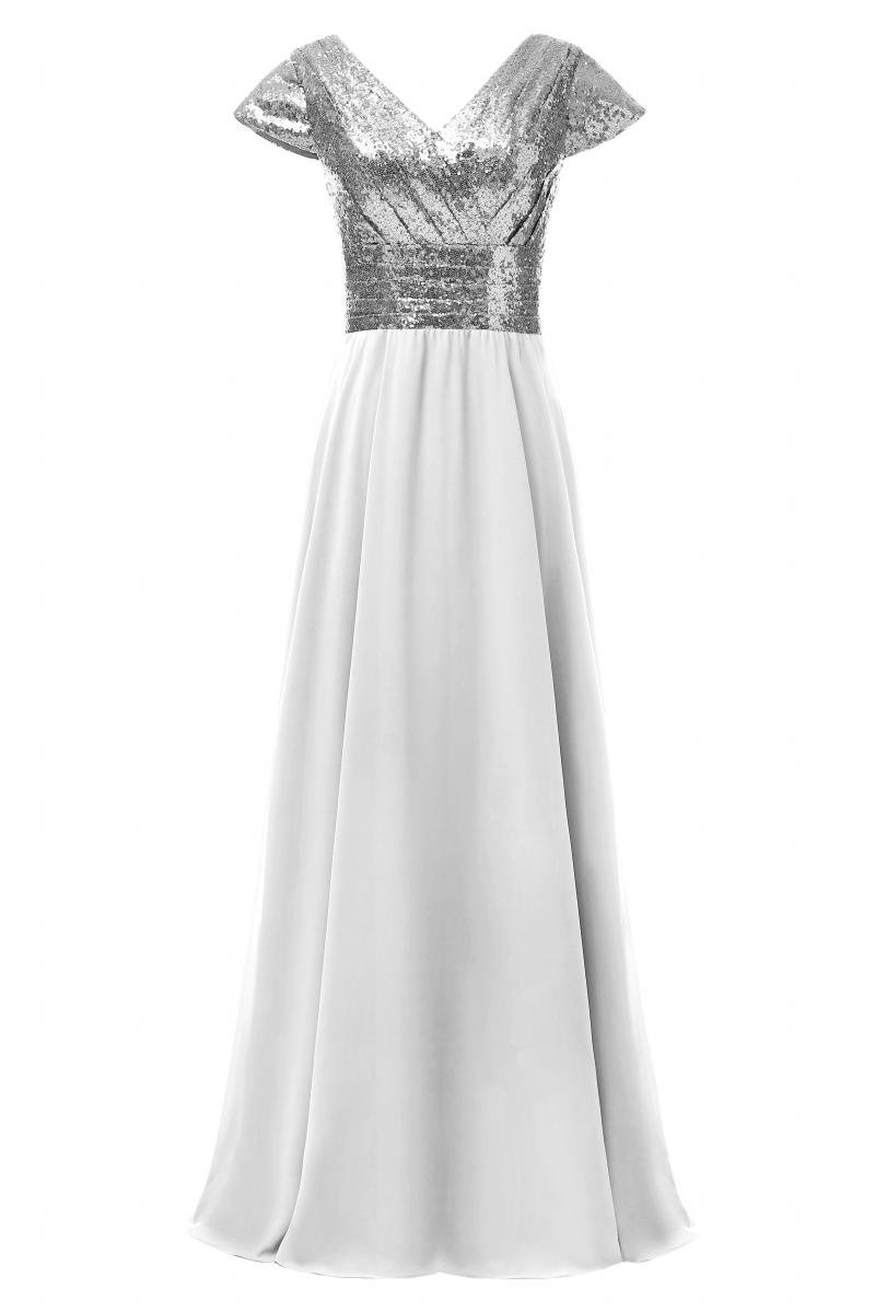Elegant V-Neck A-Line Full Length Evening Party Dress for Women - Silver Maxi Gown Size 26W | Perfect for Prom, Wedding Guest, Cocktail Party & Formal Events