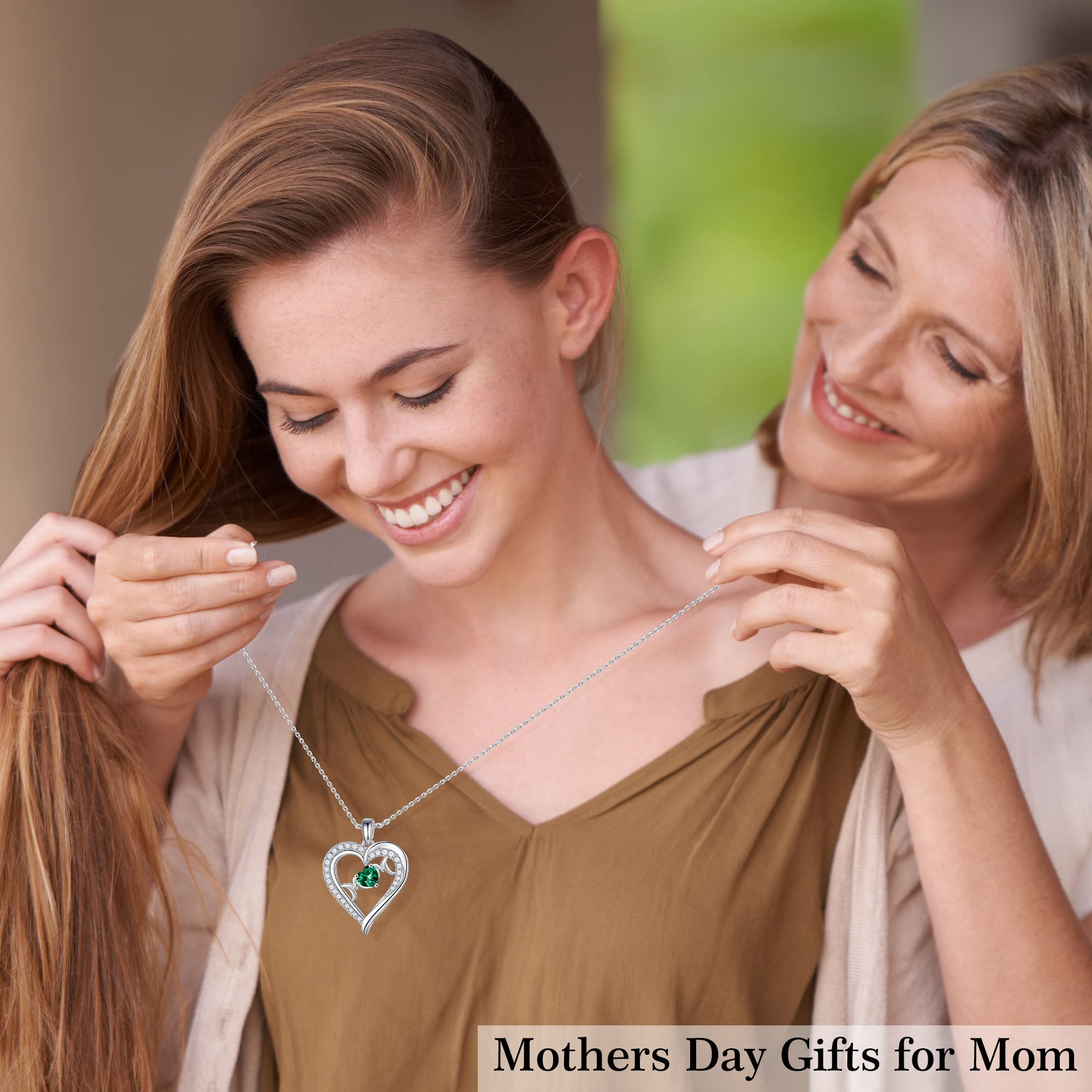 925 Sterling Silver Heart Birthstone Necklace for Mom - Personalized Mother's Jewelry Gift for Valentine's Day, Christmas & Birthday - Perfect Gift from Daughter or Son | Elegant Everyday Wear & Special Occasions