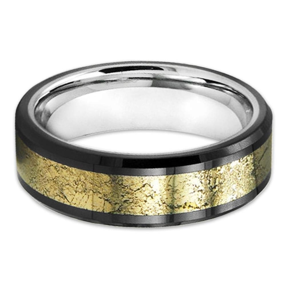 8mm Men's Tungsten Wedding Band - Durable & Hypoallergenic Tungsten Ring with Meteorite Inlay - Perfect for Men's Engagement, Anniversary & Everyday Wear