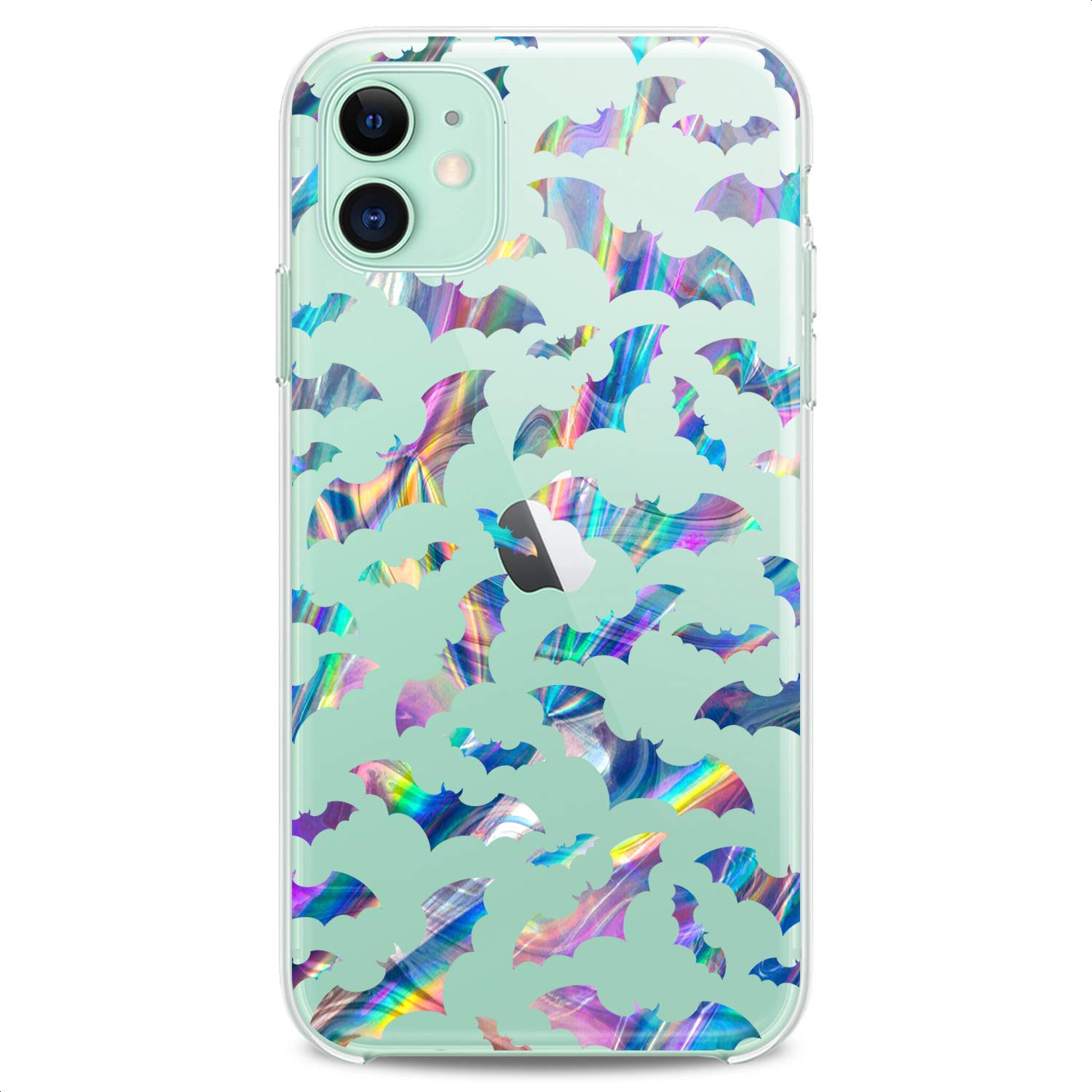 Premium TPU Phone Case for iPhone 16/15/14/13/12/11 Pro Max/Plus/Mini/XS/XR/X/8+/7/6/5/SE - Cute Rainbow Clear Slim Flexible Silicone Cover with Animal Bat Design - Perfect for Women & Girls (Blue) | Great for Everyday Protection & Style