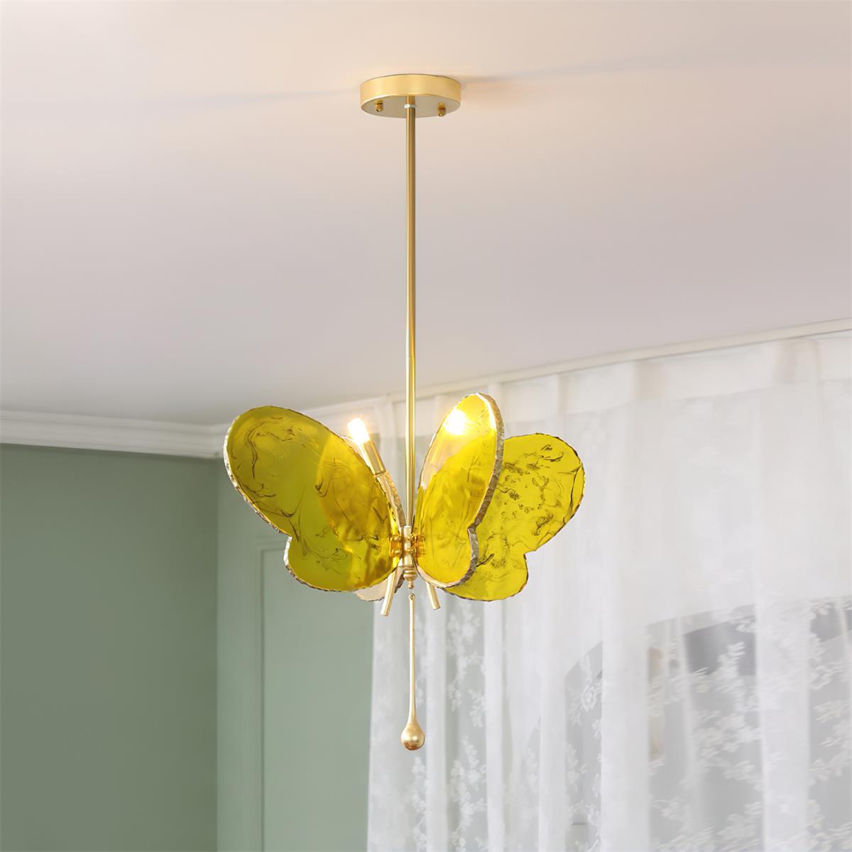 Tiffany Style Butterfly Pendant Light - Handcrafted Stained Glass Ceiling Lamp for Dining Room, Bedroom & Living Room Decor