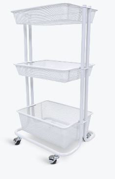 Luxor White Kitchen Utility Cart - Stainless Steel Rolling Island with Locking Wheels - Perfect for Small Spaces, Food Prep, and Extra Storage
