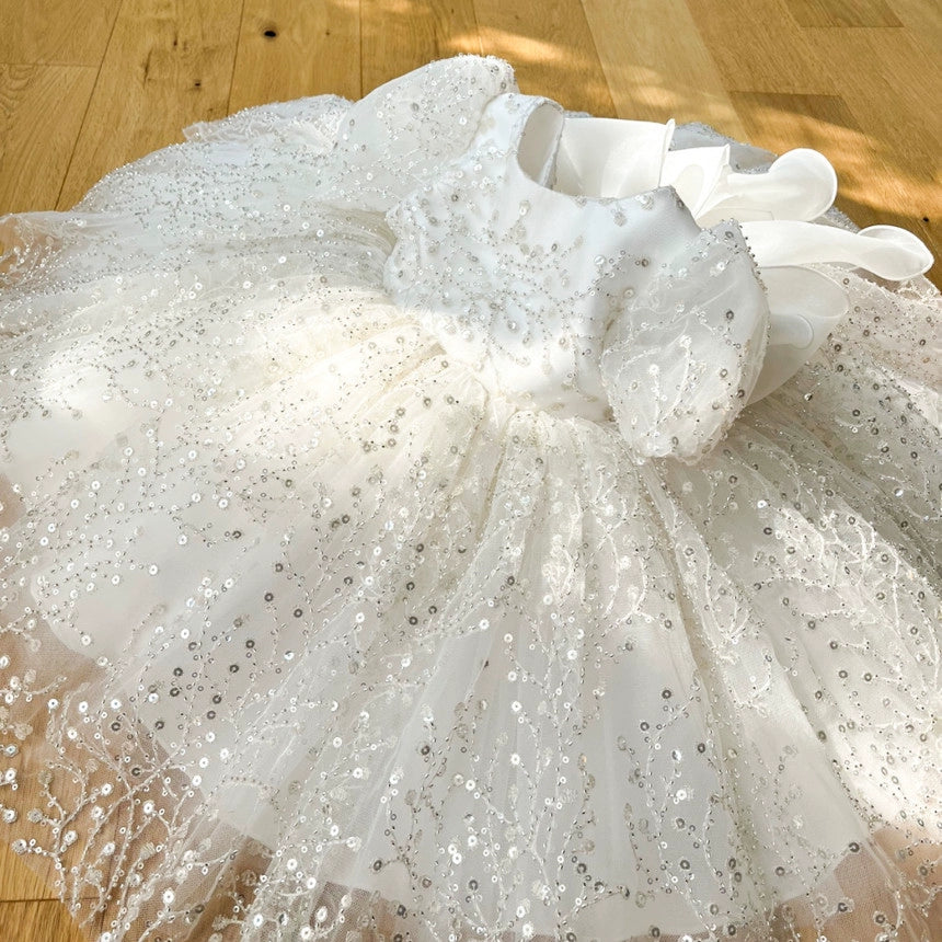 Beautiful Baby Girl Baptism Dress with Sequins - Toddler First Birthday Princess Gown for Christening & Special Occasions