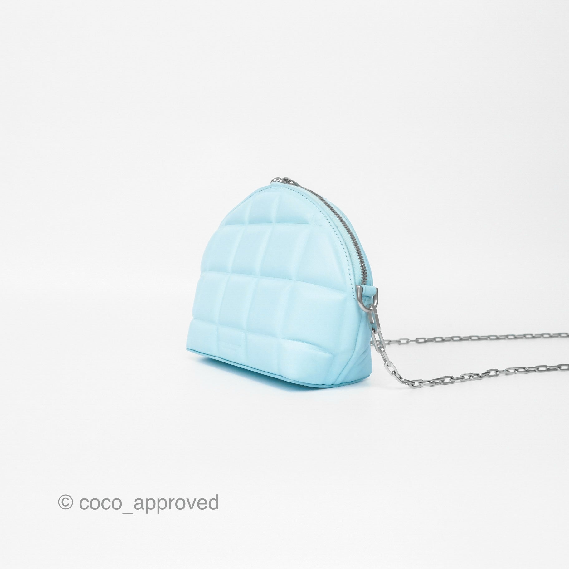 Bottega Veneta Mini Half Moon Bag in Topazio Blue Nappa Lambskin with Silver Hardware - Luxury Crossbody Purse for Women, Perfect for Date Night & Evening Events