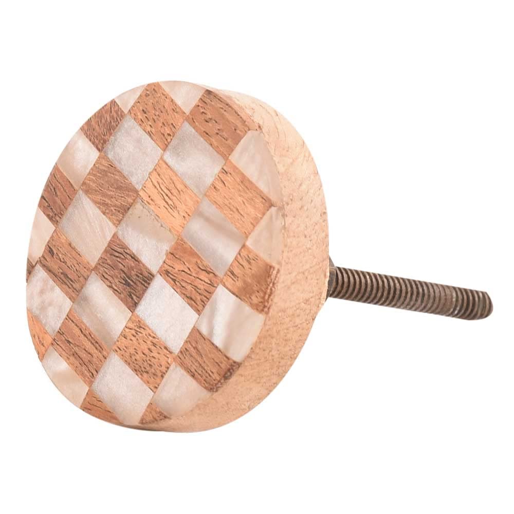 Boho Wooden Drawer Knobs - 4-Piece Brown Grey Dresser Pulls for Kitchen Cabinets & Modern Doors