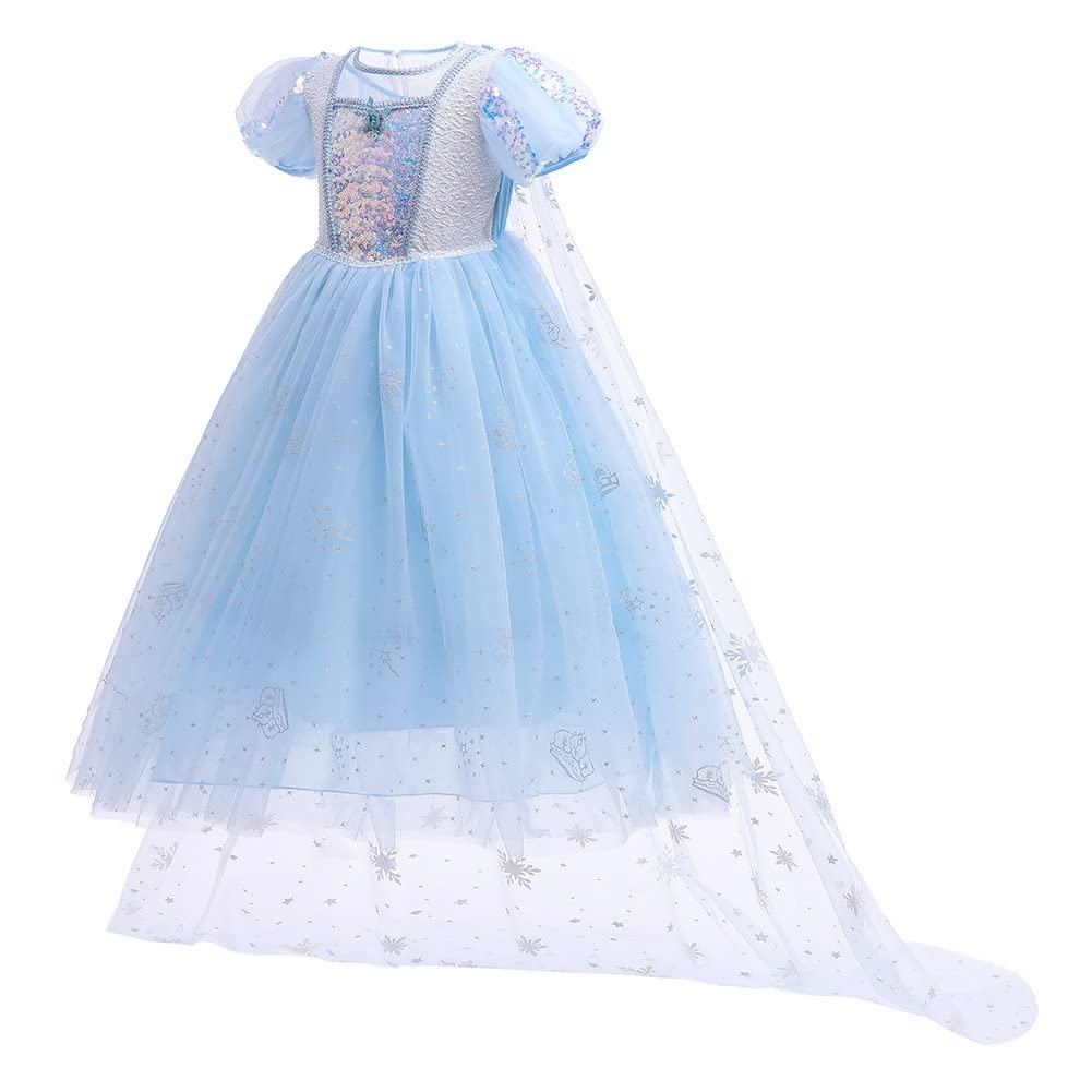 Frozen Elsa Costume for Girls - Sparkling Sequins Princess Dress for Halloween, Christmas & Birthday Parties | Elegant Ball Gown Fancy Dress for Kids & Toddlers (Perfect for Cosplay, Dress-Up & Special Occasions)