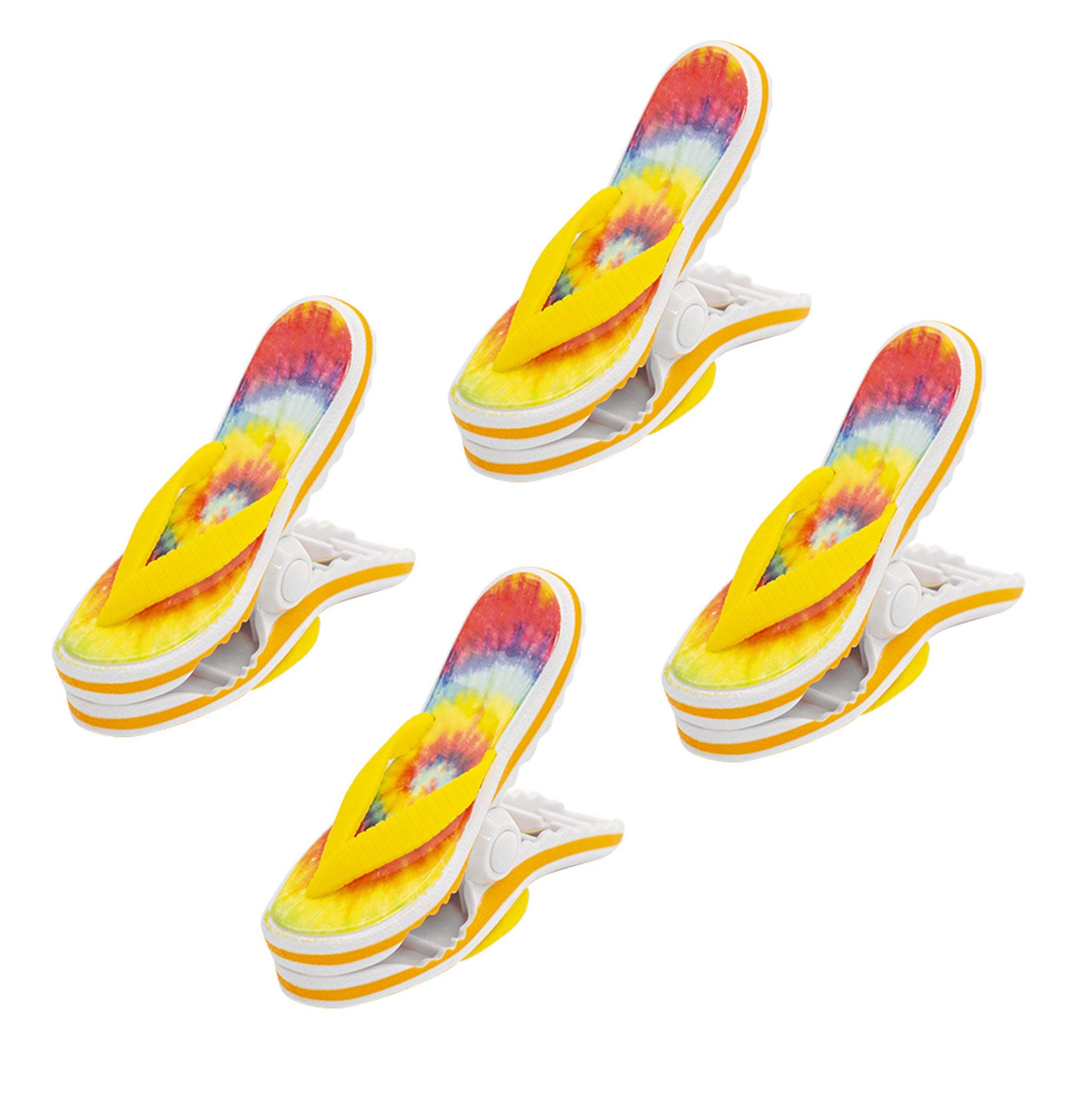O2COOL Boca Clips - 2-Pack Beach Towel Clips for Chairs, Pool & Patio Accessories, Strong Clothes Pins for Bags, Blankets & Outdoor Gear (Tie Dye Flip Flop Design) - Perfect for Beach, Poolside & Backyard Relaxation