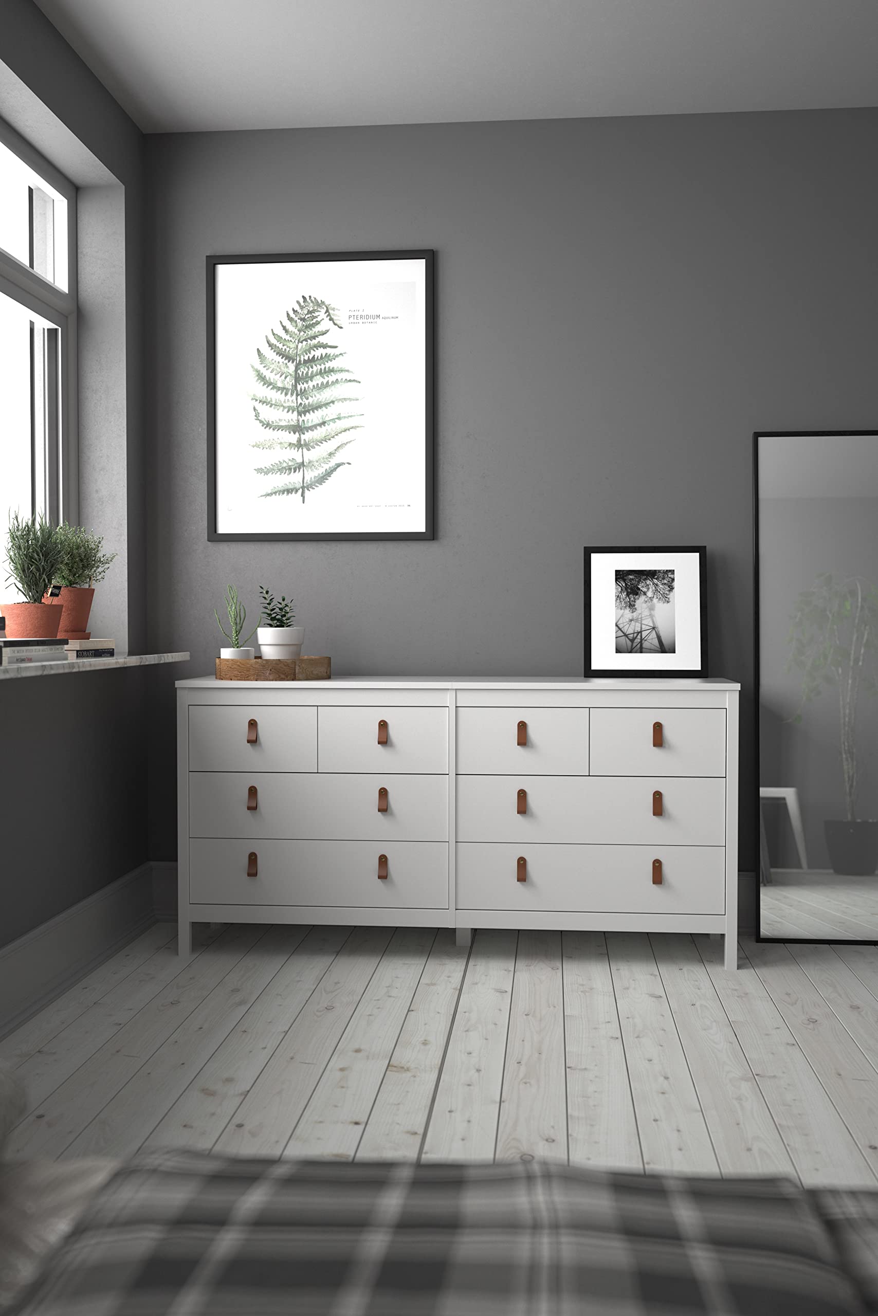 Tvilum 8-Drawer Double Dresser in White - Modern Bedroom Storage Solution for Clothes, Linens & Accessories