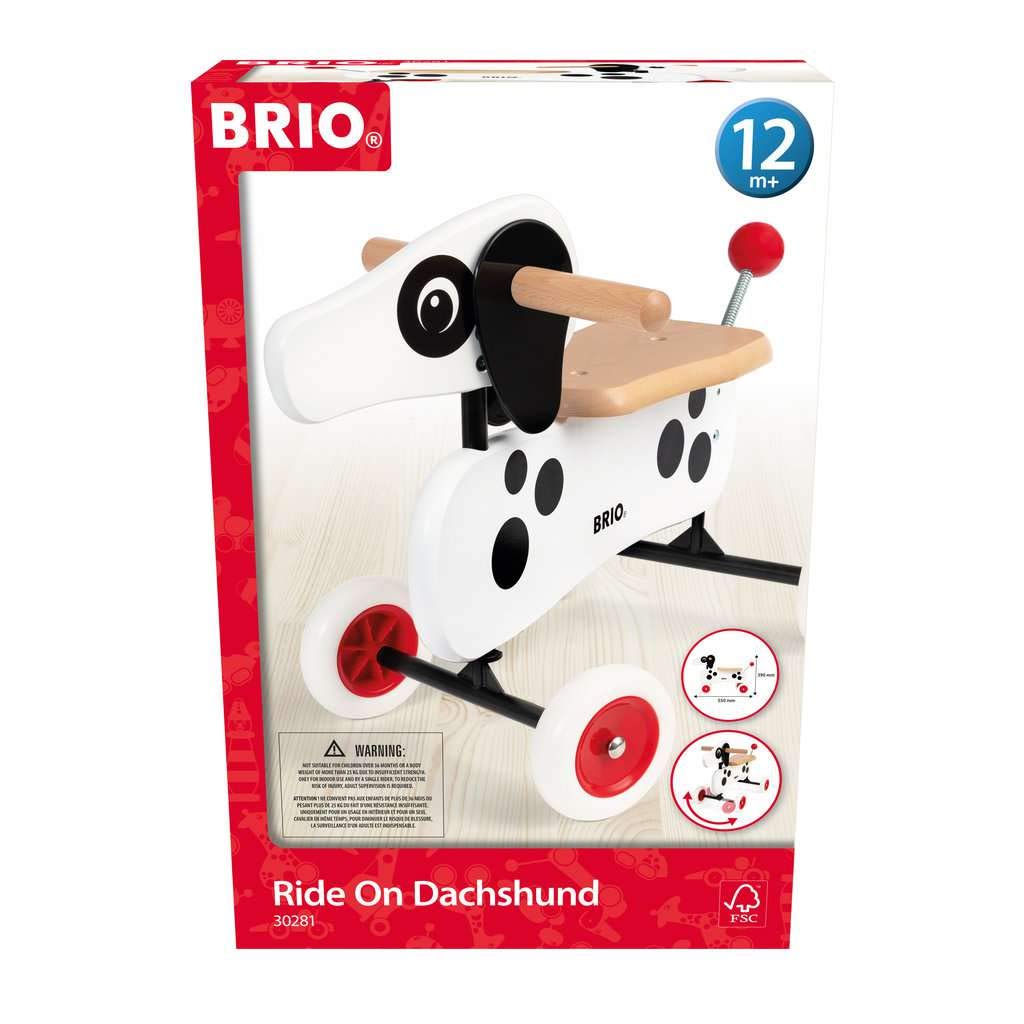 BRIO 30281 Wooden Dachshund Sausage Dog Ride-On Toddler Toy for Kids 12 Months+ | Push & Pull Learning Toy for Early Development | Perfect for Indoor Playrooms & Outdoor Backyards