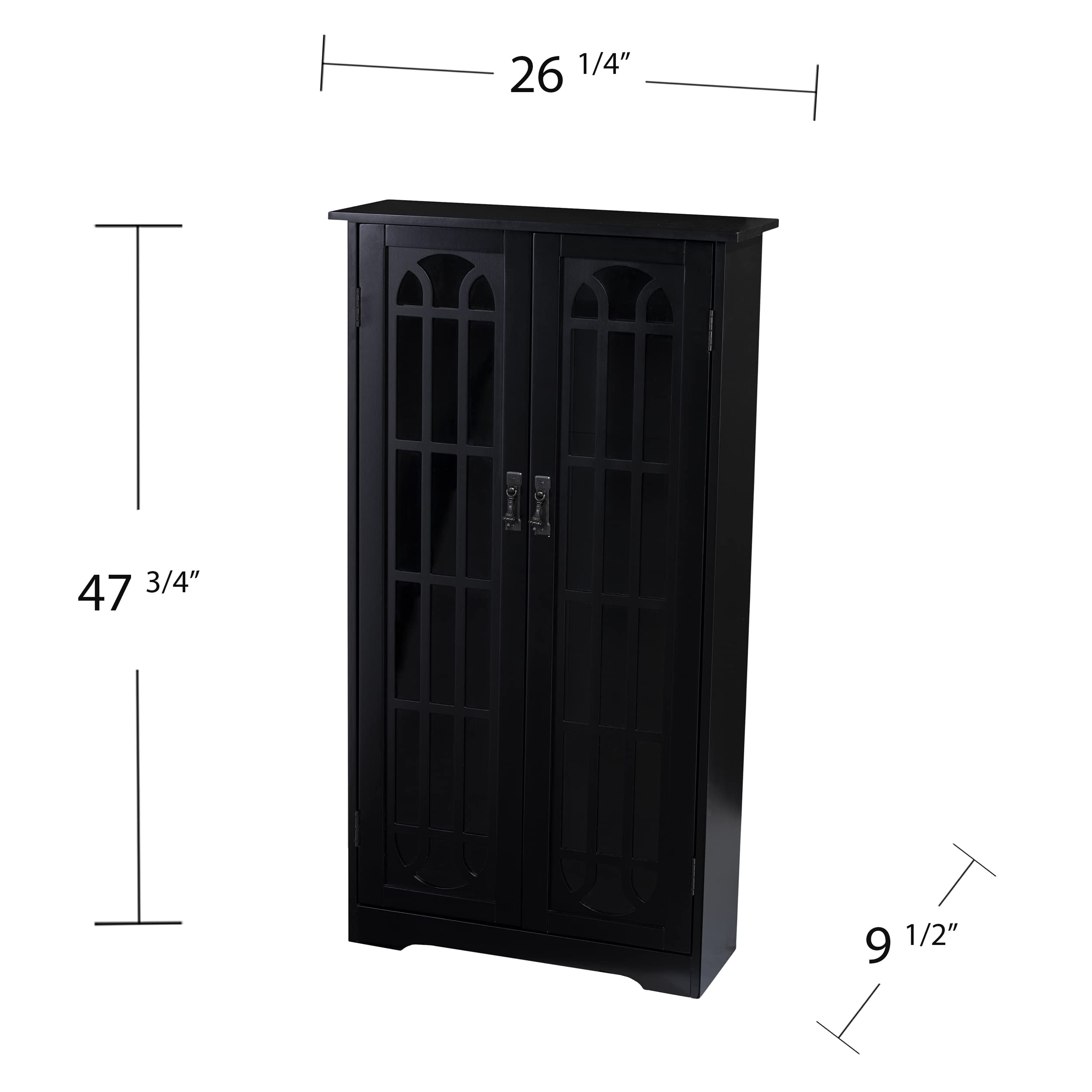 SEI Furniture Black Window Pane Media Cabinet - Modern TV Stand with Storage for Living Room, Bedroom & Home Theater