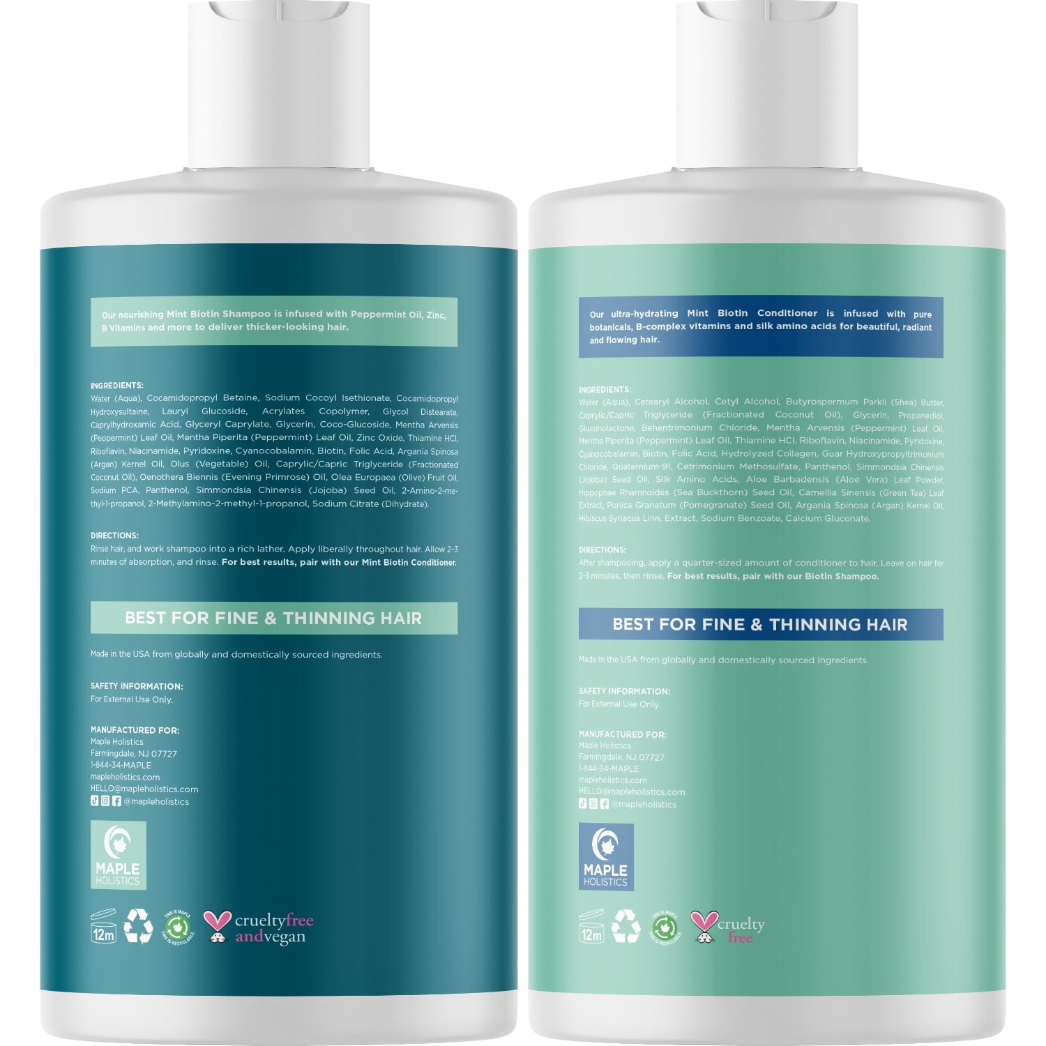 Biotin Shampoo and Conditioner Set for Hair Growth - Mint Scented Volumizing Hair Care Duo for Thinning Hair | Perfect for Daily Use & Hair Regrowth Therapy