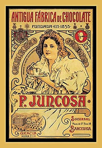 Vintage Spanish Chocolate Advertising Poster - Chocolates E Juncosa Art Deco Print for Home & Office Decor | Retro Chocolate Factory Wall Art | Perfect for Kitchen, Cafe, or Gift
