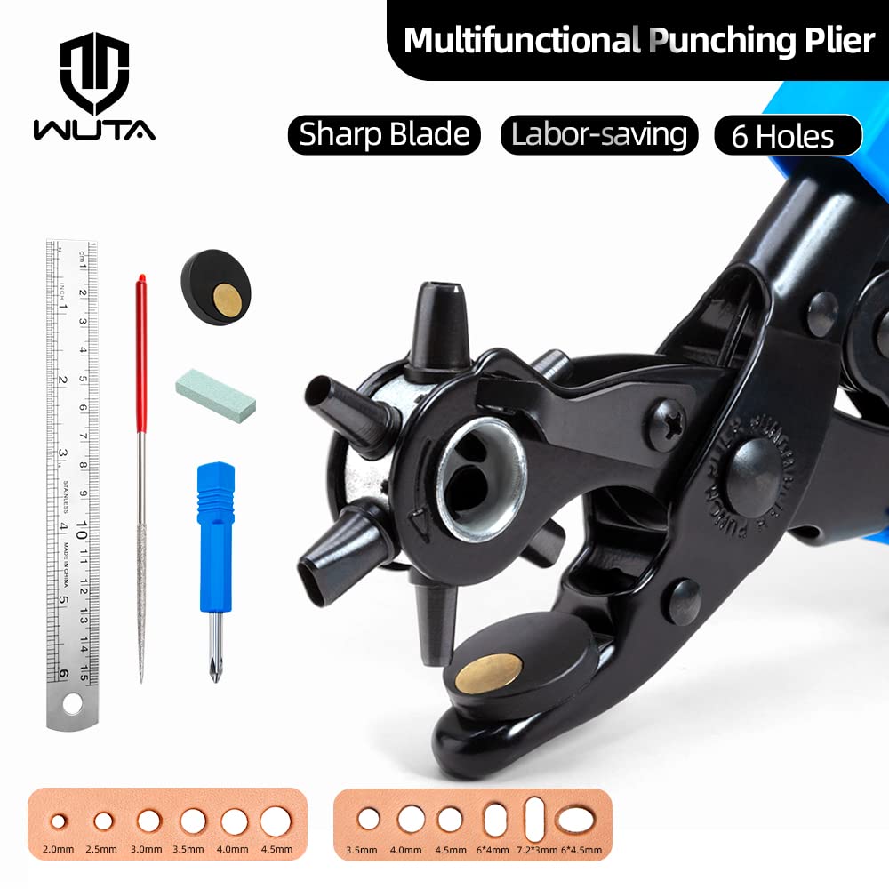 WUTA Leather Piercer Tool - 4mm 4 Teeth Diamond Hole Punch Pliers for Leather Craft, Handheld Silent Stitching Chisel & Pricking Iron - Perfect for Leatherworking, DIY Projects, Shoe/Bag Repair