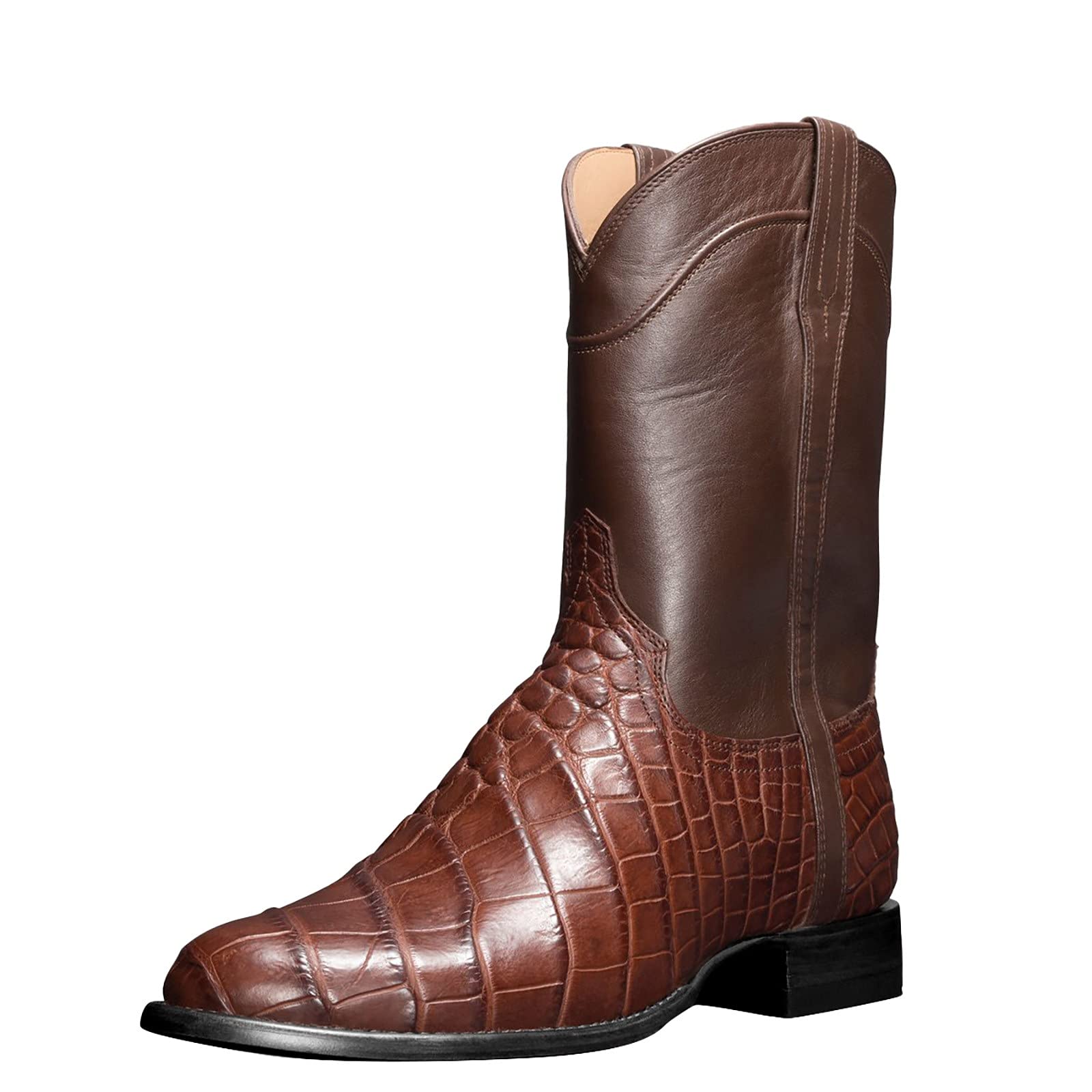 Men's Casual Work Boots - Square Toe, Low Heel, Snake Print Cowboy Boots with Stitching & Wide Calf | Fashionable Footwear for Outdoor Work, Rodeo & Western Style
