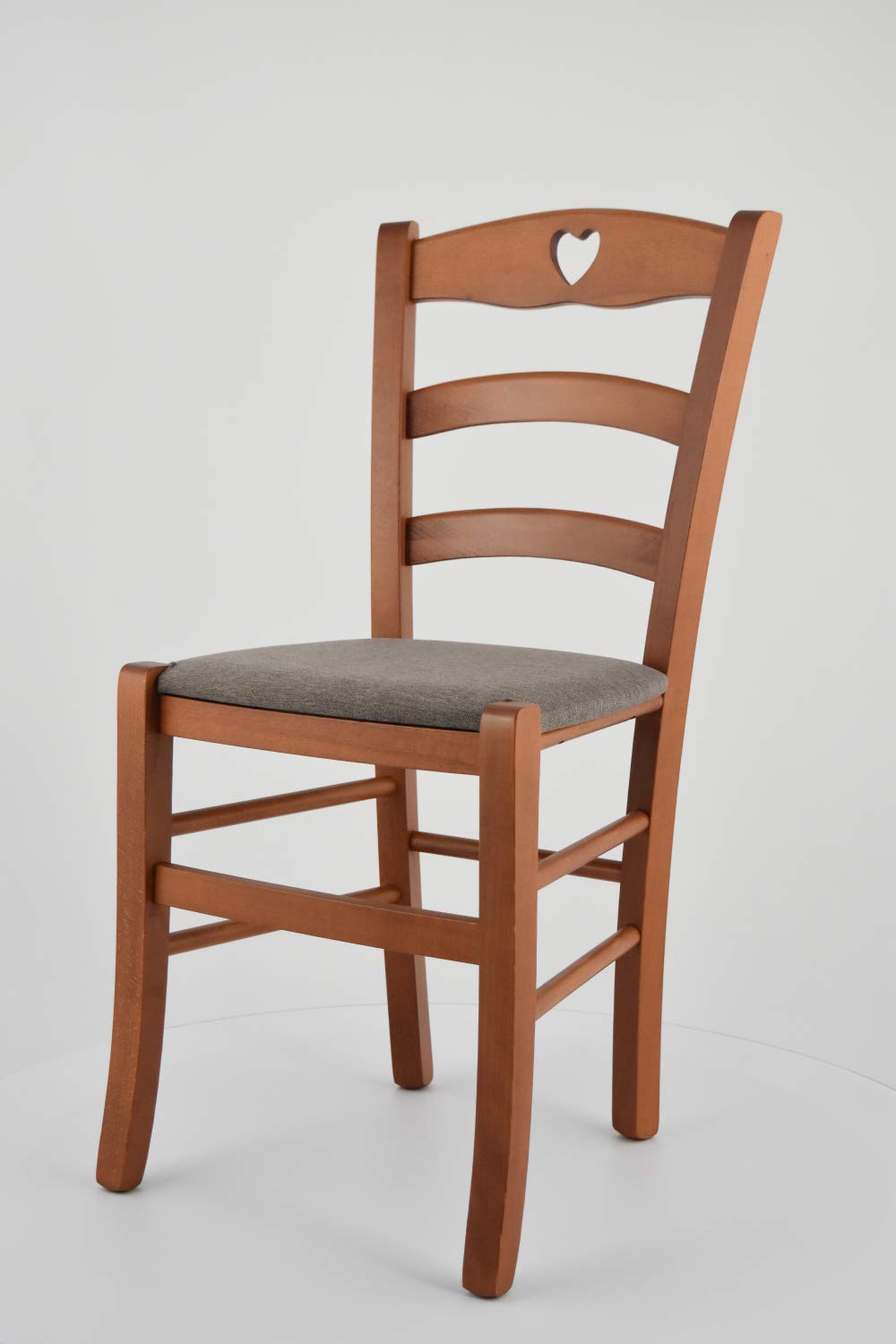 TommyChairs Cuore Wooden Dining Chair - Cherry Beech Frame with Upholstered Fawn Fabric Seat - Perfect for Kitchen, Dining Room & Home Decor