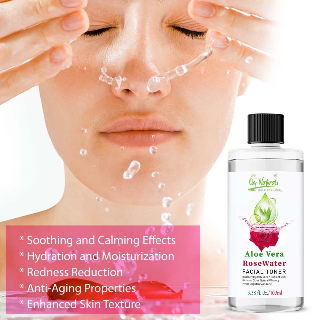 Organic Aloe Vera Gel & Rose Water Facial Toner 100ml - Hydrating, Cooling Face Mist with Natural Ingredients for Glowing Skin | Soothing Spray for Dry Skin, Sunburn Relief & Hair Care | Perfect for Daily Skincare, Travel & After-Sun Care