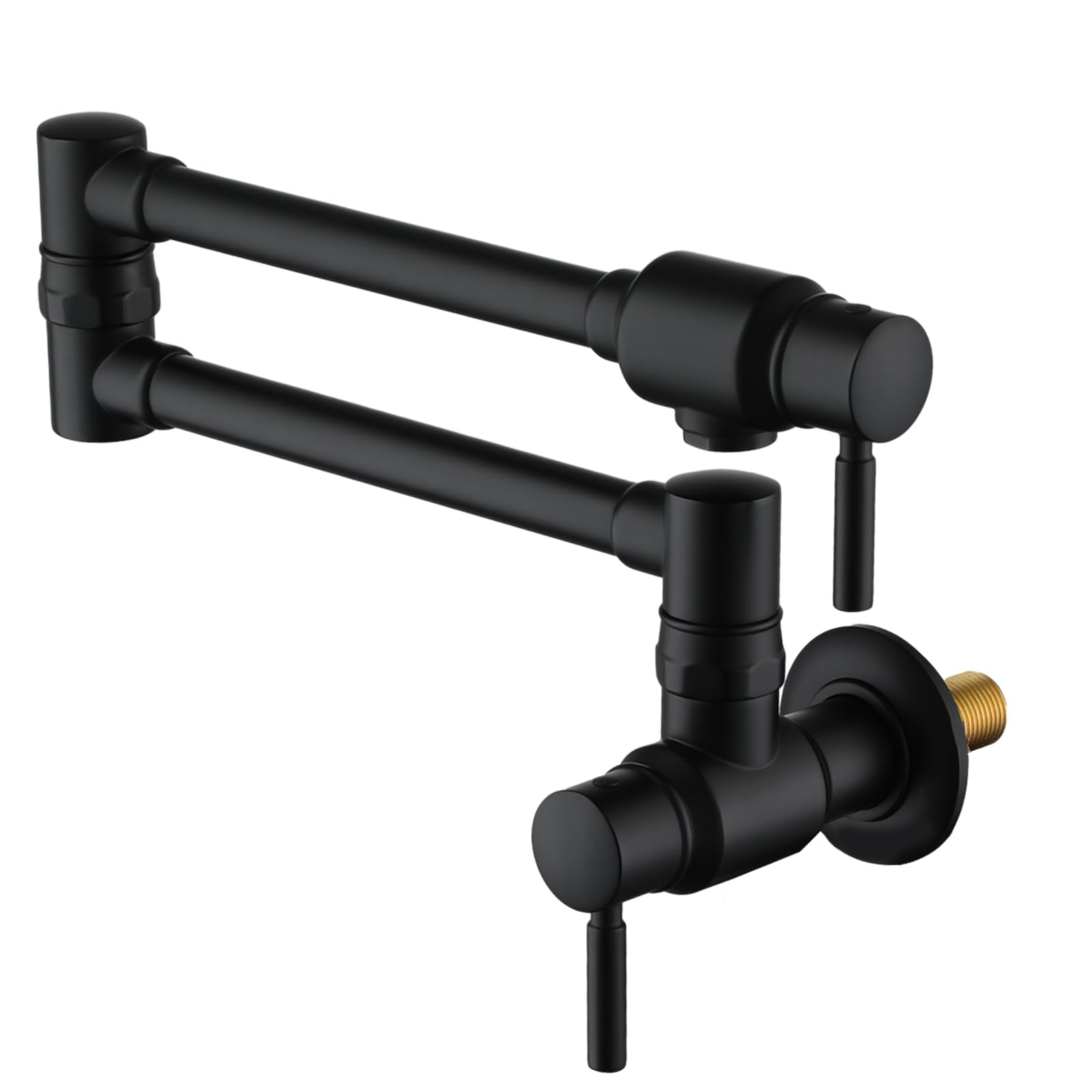 **Premium Matte Black Commercial Wall Mount Pot Filler Faucet - Brass Swing Arm Stove Faucet for Kitchen, Double Joint Folding Design - Ideal for Cooking, Filling Large Pots & Professional Chef Kitchens**