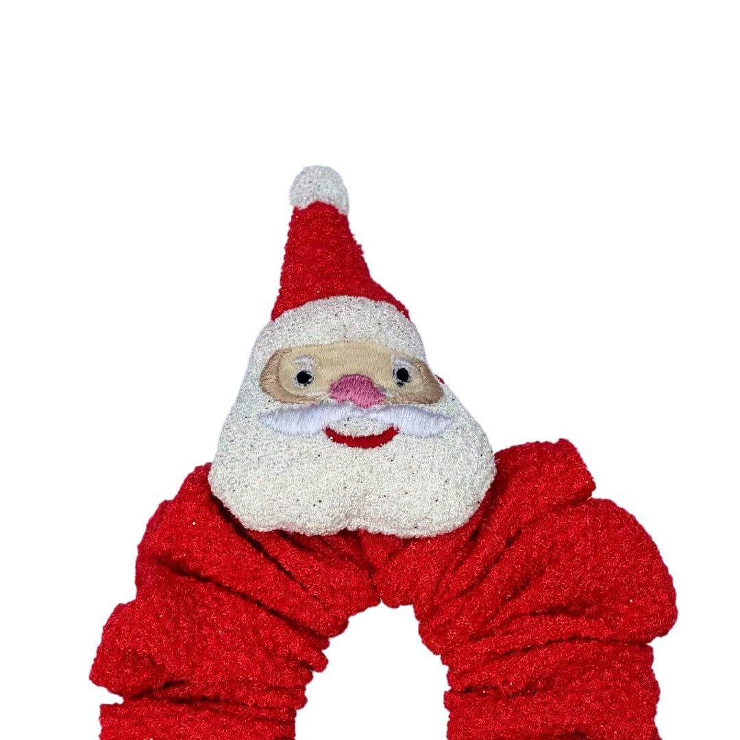 Santa Theme Hair Scrunchies 3-Piece Set for Women - Christmas Ponytail Holders, Red Velvet Scrunchies, Festive Holiday Hair Accessories - Perfect Christmas Gift for Her, Office Party & Family Gatherings
