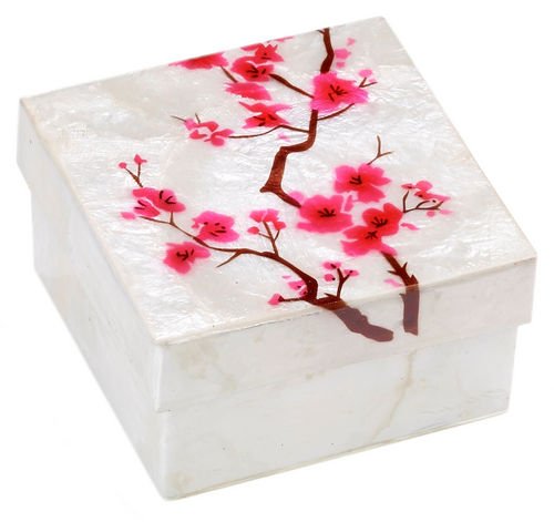 Cherry Blossoms Capiz Shell Keepsake Box - 3 Inch Square Jewelry Organizer for Rings, Necklaces & Trinkets - Perfect for Home Decor, Wedding Favors & Gift Giving