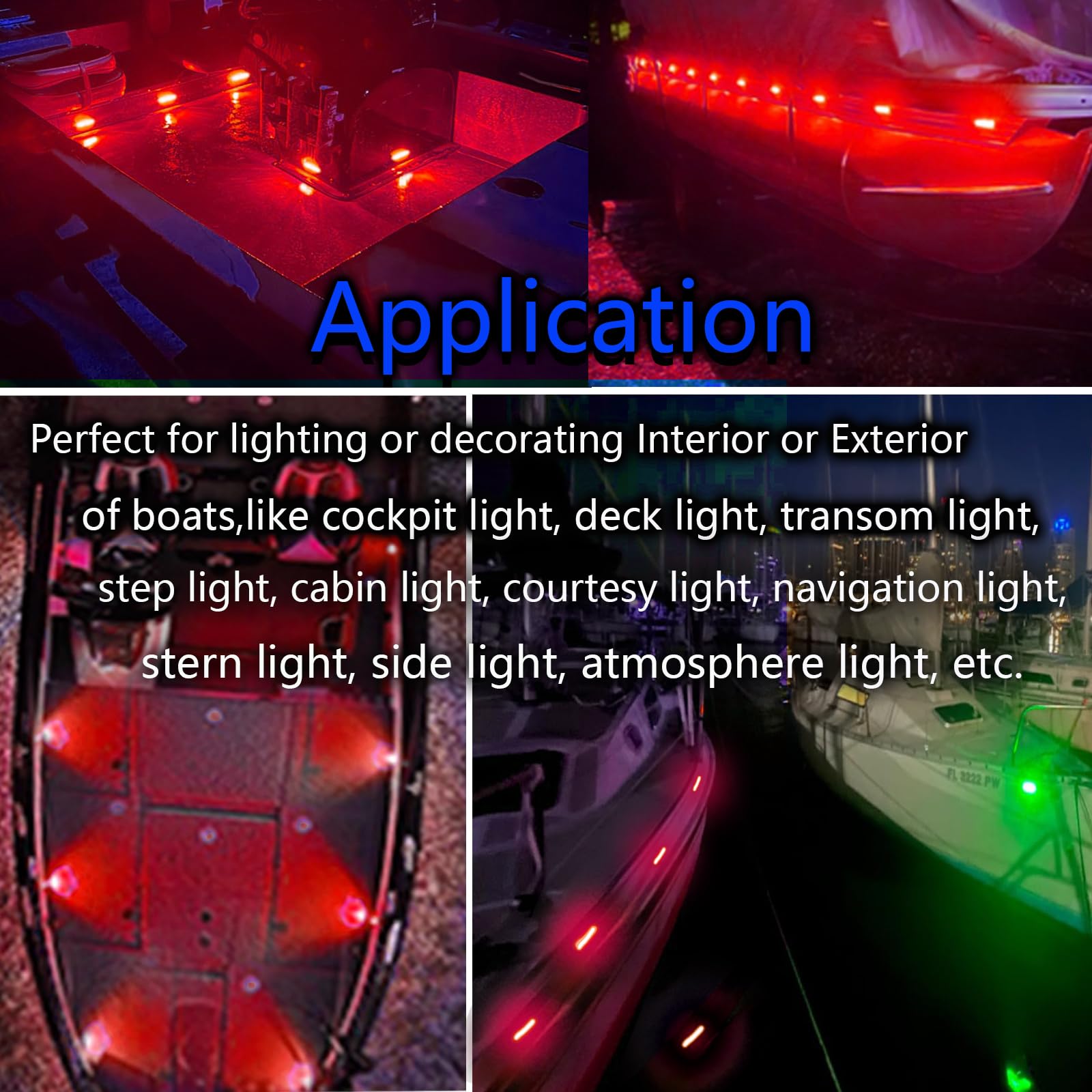 10Pcs Red Marine Boat Lights - 12V Waterproof LED Navigation & Courtesy Lights for Deck, Transom, Cockpit, Bow & Stern - Perfect for Kayak, Yacht, Fishing Pontoon, Sailboat & Boat Interior Lighting (Ideal for Night Fishing & Water Safety)