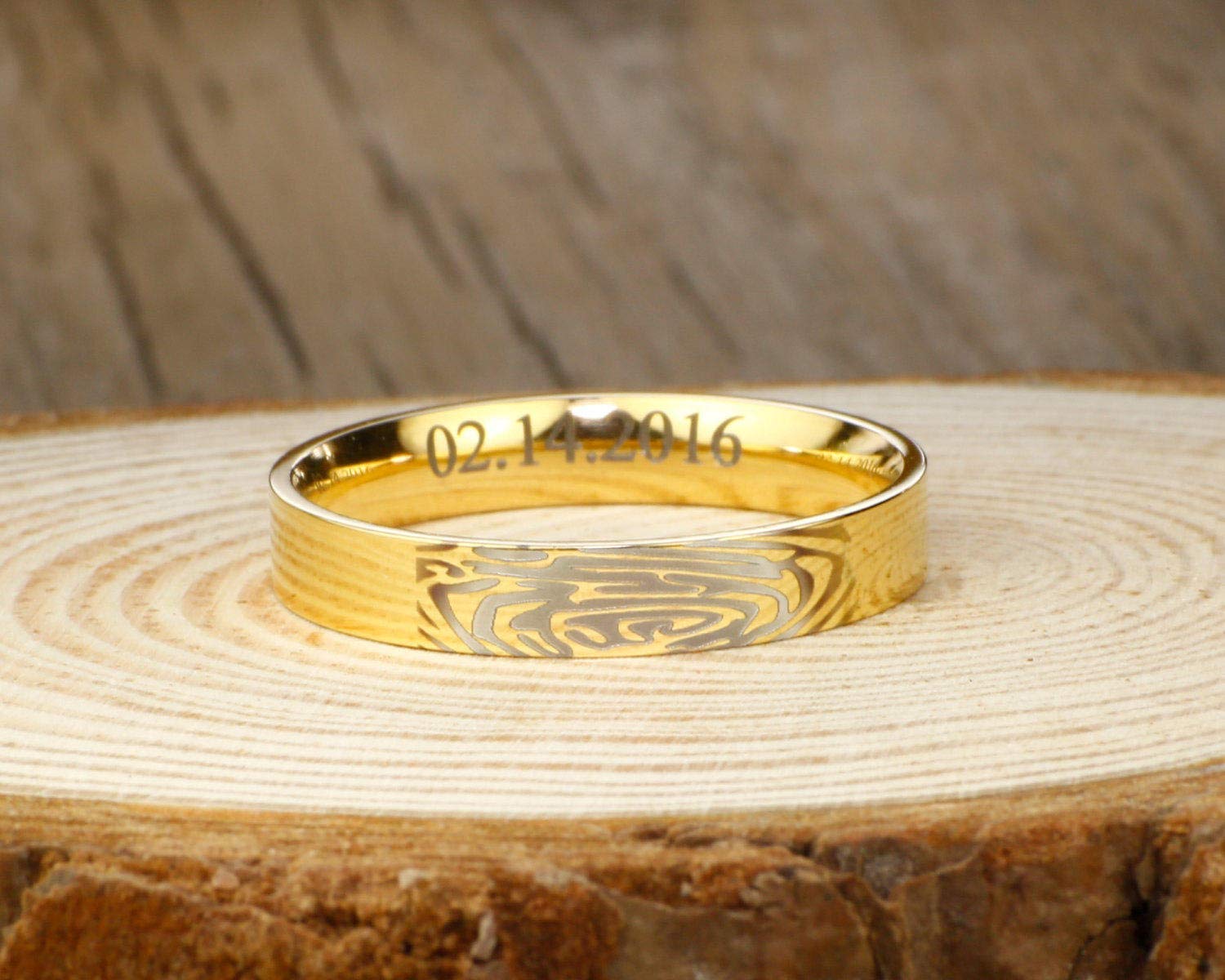 Handmade 18K Gold Couple Matching Rings Set - Engraved Wedding & Engagement Rings with Actual Fingerprints - Perfect for Anniversaries, Proposals & Romantic Gifts