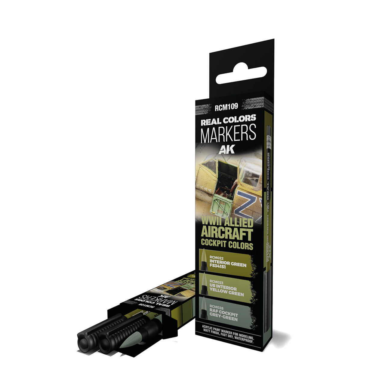 AK Interactive Real Colors Markers - WWII Allied Aircraft Cockpit Colors Set for Scale Model Painting | Perfect for Historical Aircraft Models & Dioramas