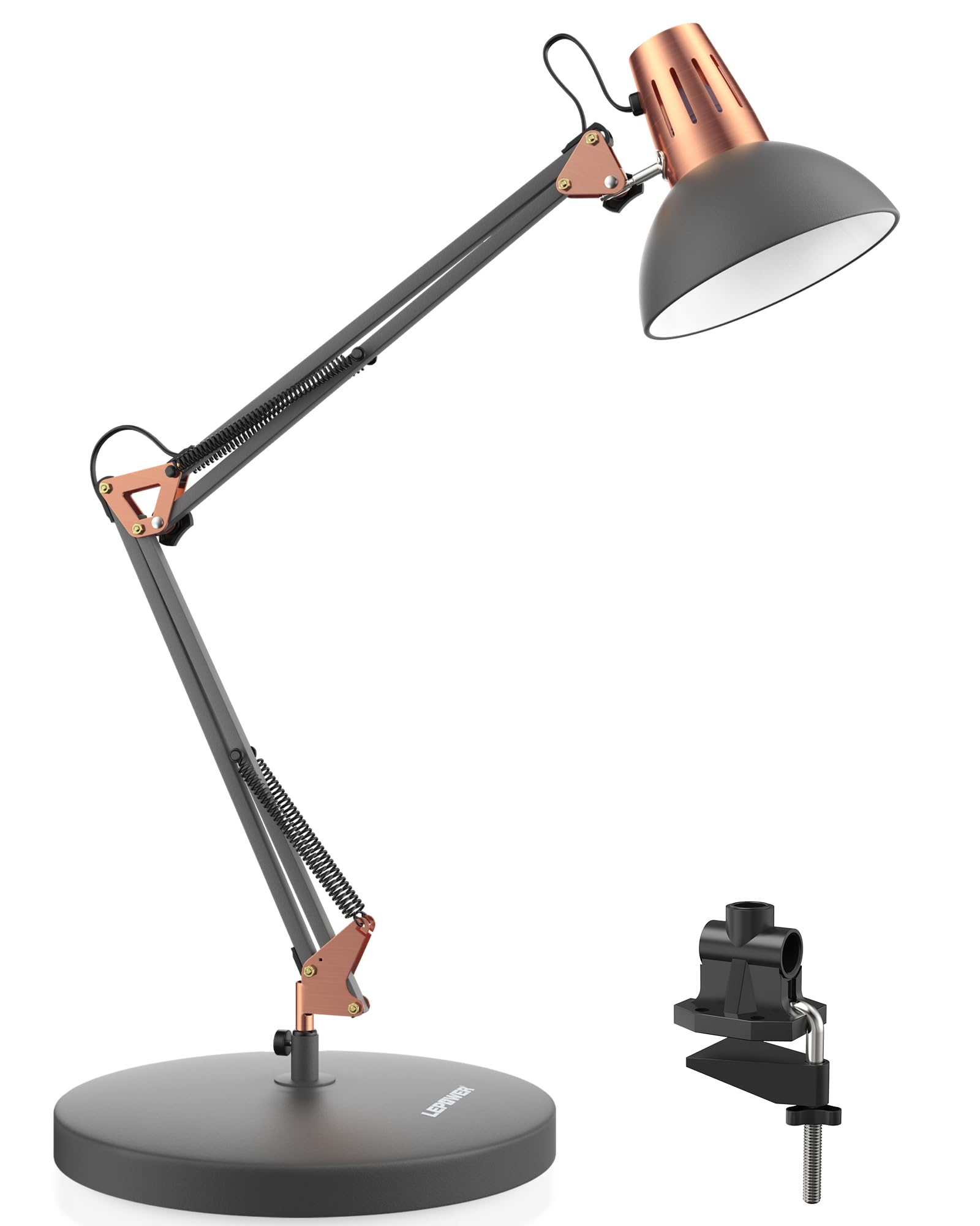 LEPOWER Adjustable Metal Desk Lamp with Clamp - Architect Swing Arm Table Lamp with On/Off Switch, Eye-Caring Reading Light for Bedroom, Study & Office (Sandy Black) | Perfect for Night Reading, Home Office & Dorm Room