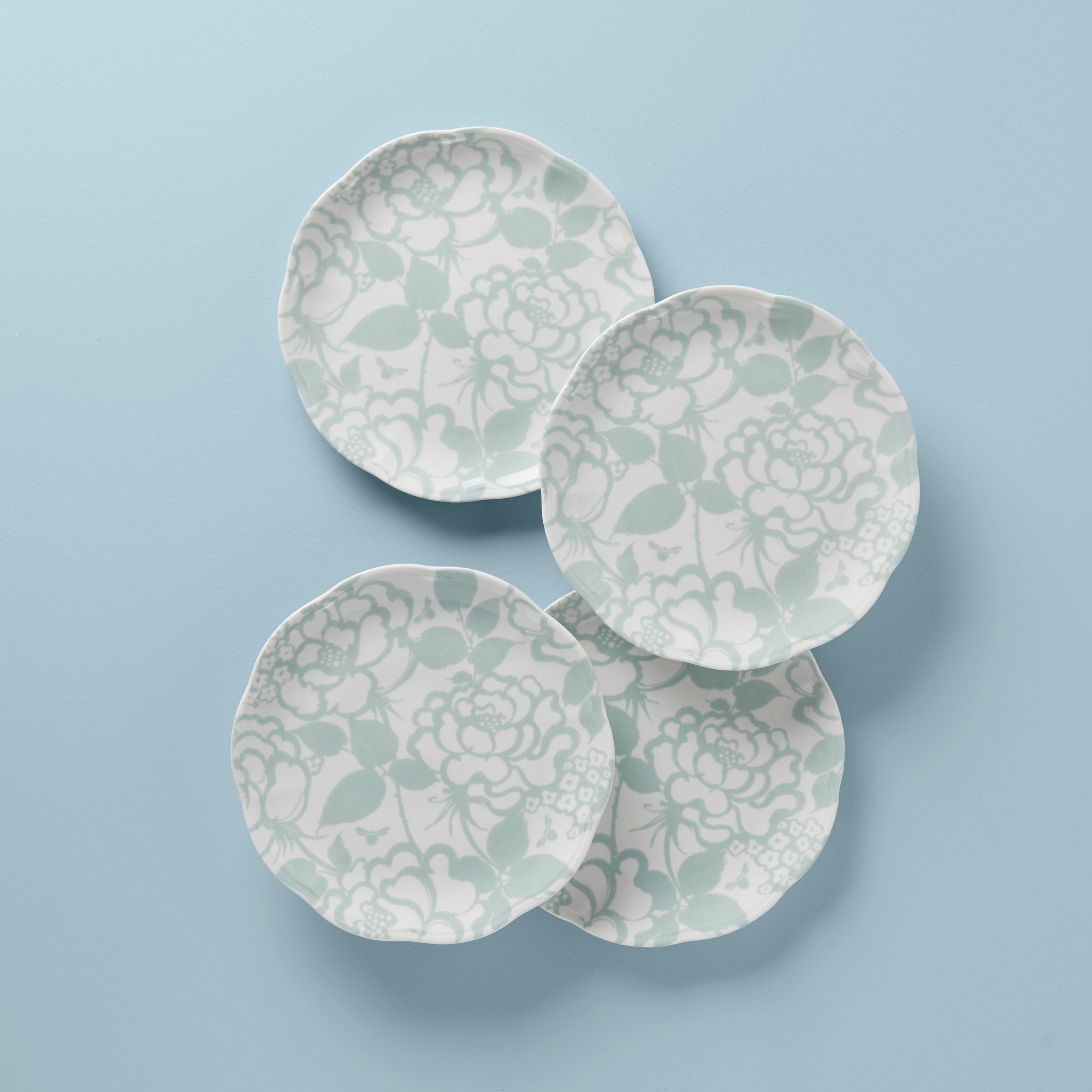 Butterfly Meadow Cottage Sage Accent Plates - Set of 4 Decorative Dinner Plates for Farmhouse, Spring Table Setting, and Rustic Home Decor