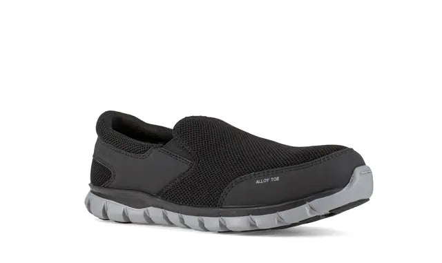**Sublite Cushion Alloy Toe Slip-On Athletic Work Shoes for Men - Lightweight Safety Toe Sneakers for Construction, Warehouse & Industrial Work - Black/Grey**